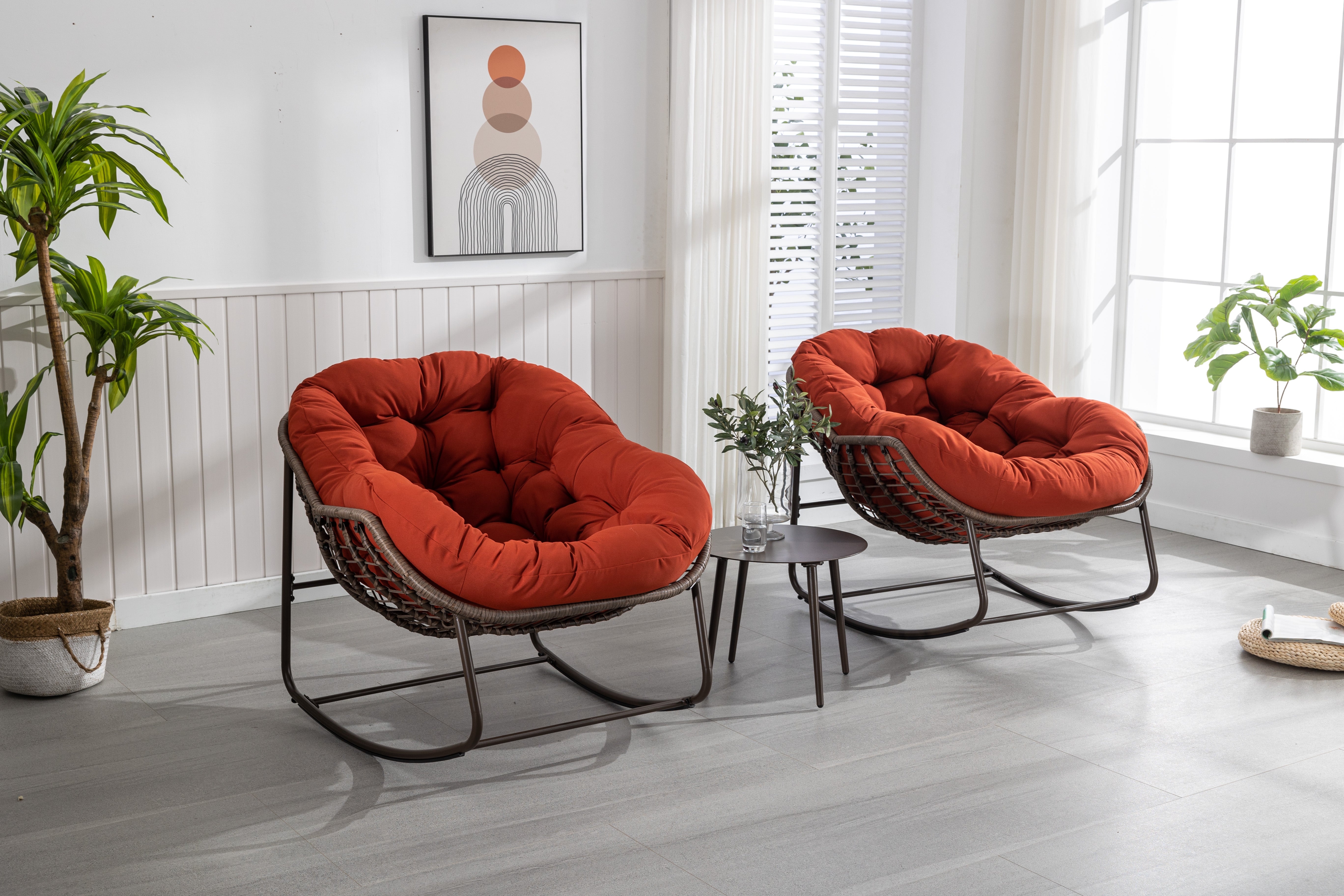 Logidon Outdoor Rotan Schommelstoel met Oranje Bekleding voor Tuin