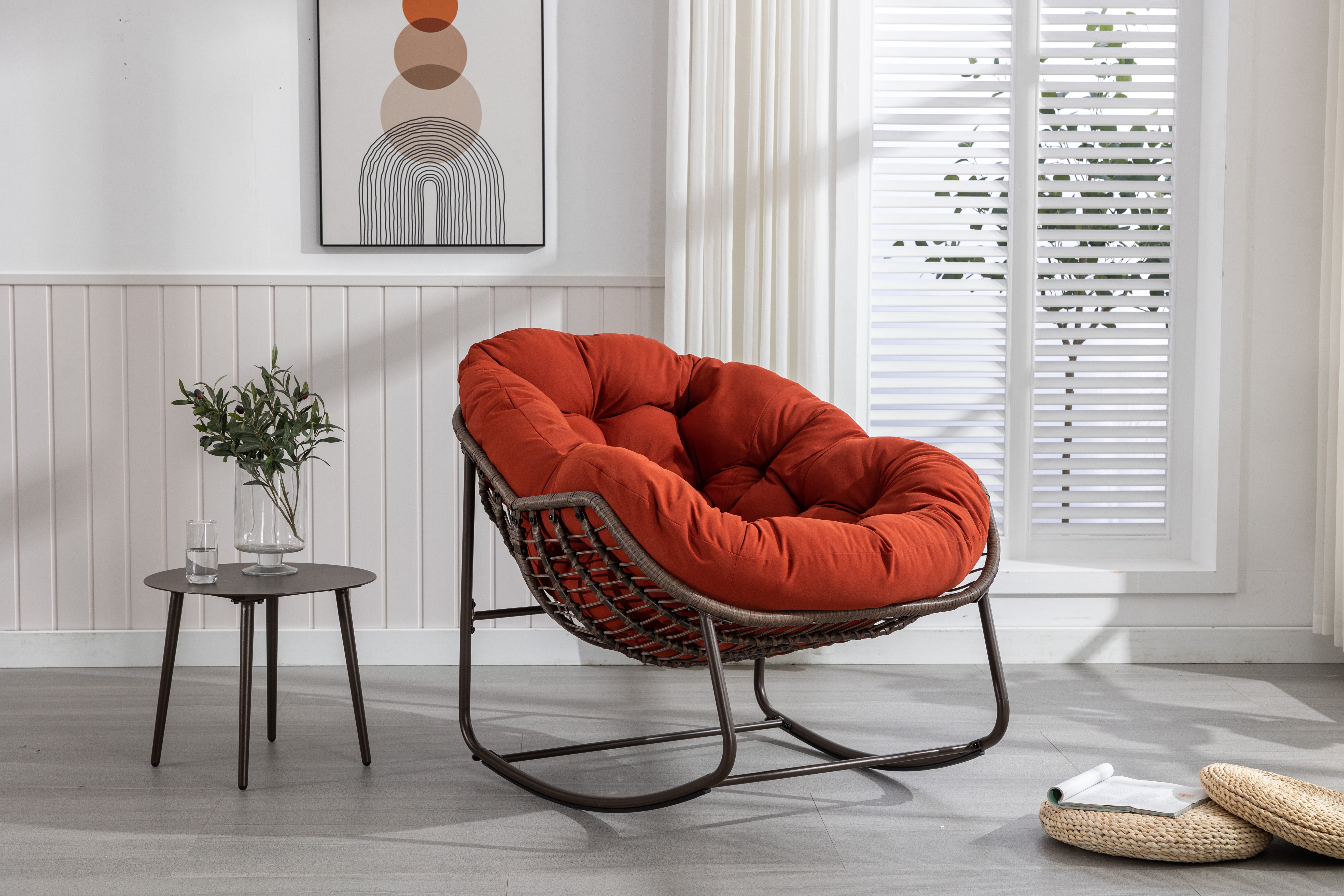 Logidon Outdoor Rotan Schommelstoel met Oranje Bekleding voor Tuin