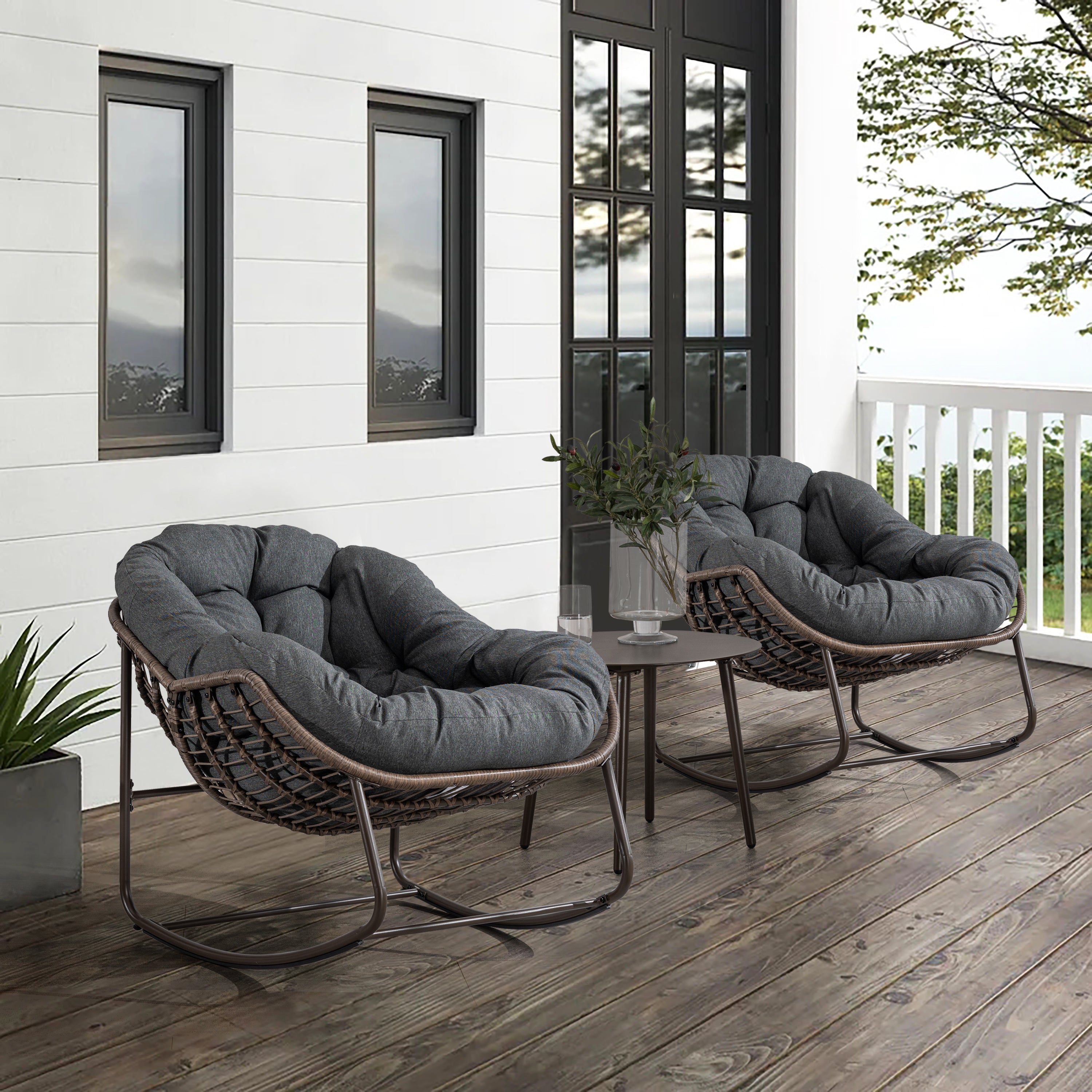 Logidon Outdoor Egg Chair Schommelstoel Donkergrijs met Dik Kussen