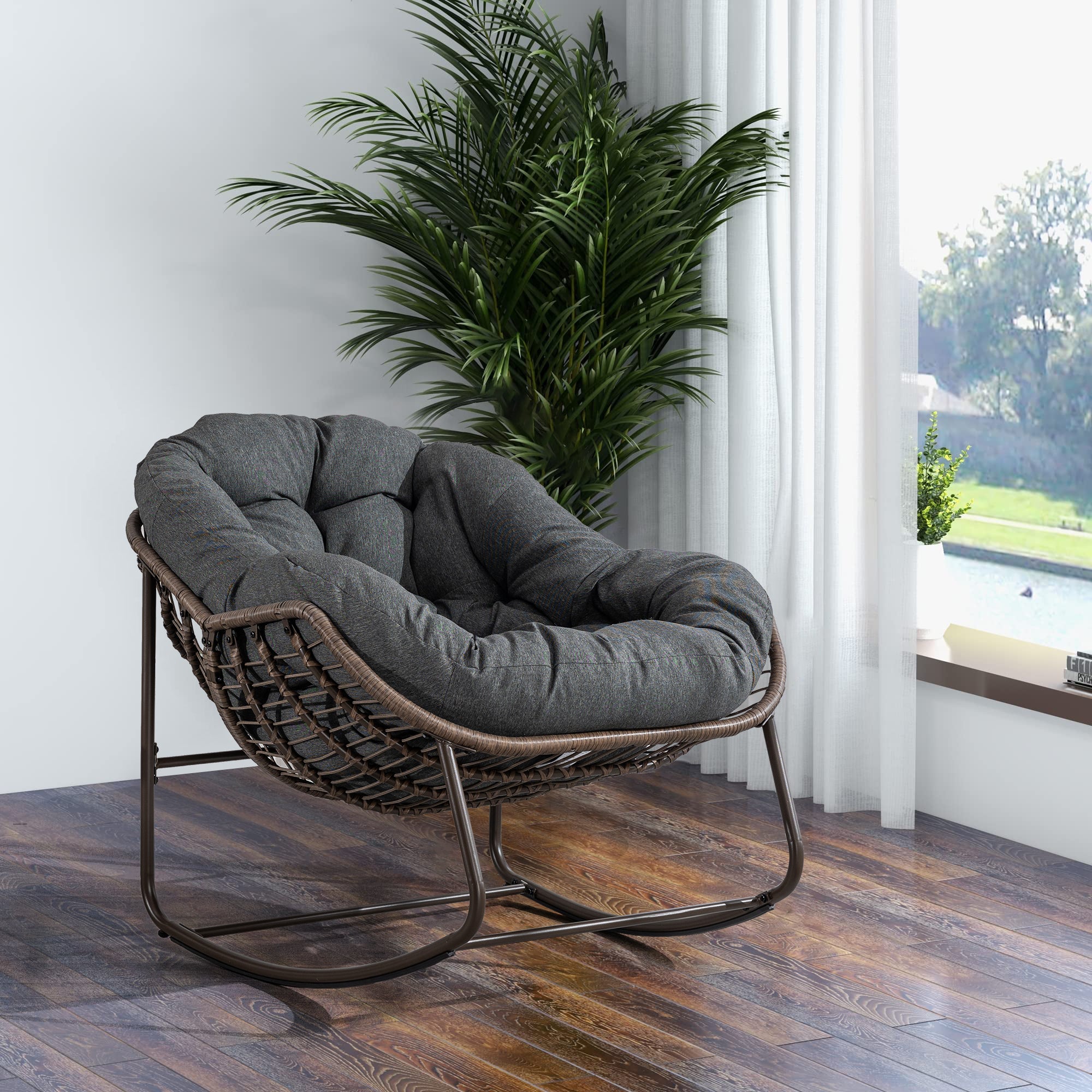 Logidon Outdoor Egg Chair Schommelstoel Donkergrijs met Dik Kussen