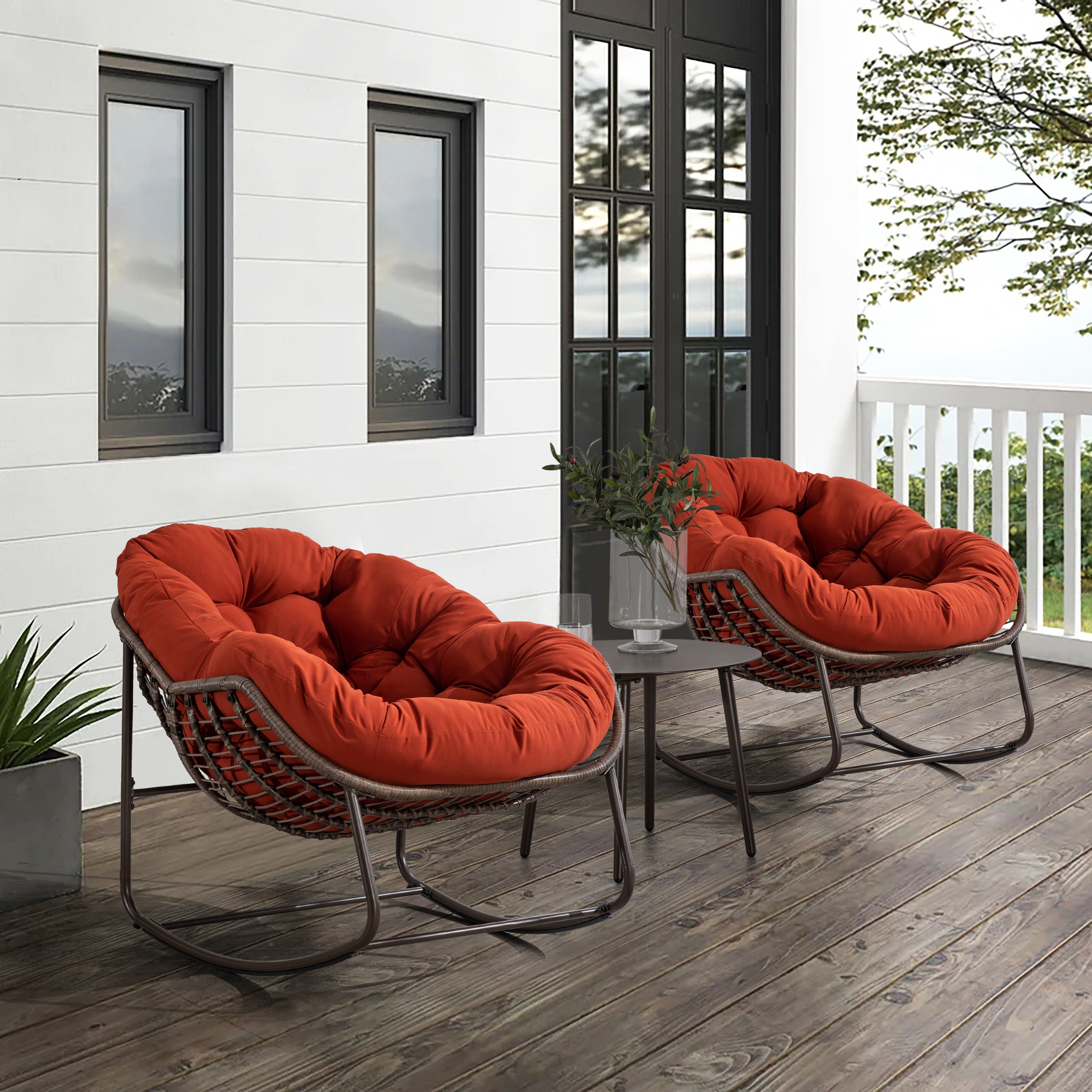 Logidon Outdoor Rotan Schommelstoel met Oranje Bekleding voor Tuin