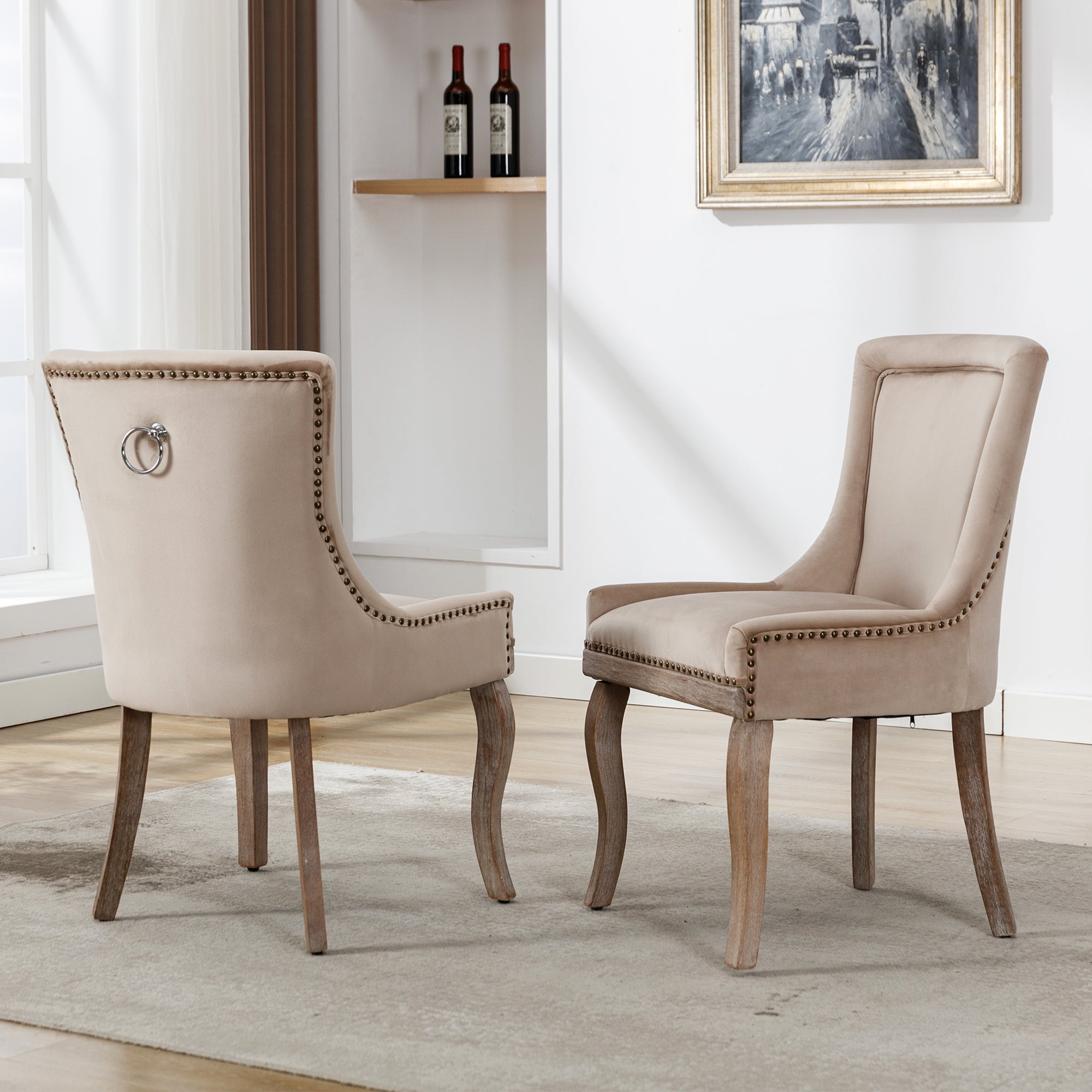 Logidon Luxe eetkamerstoel fluweelbeige spijkerkopafwerking set van 2
