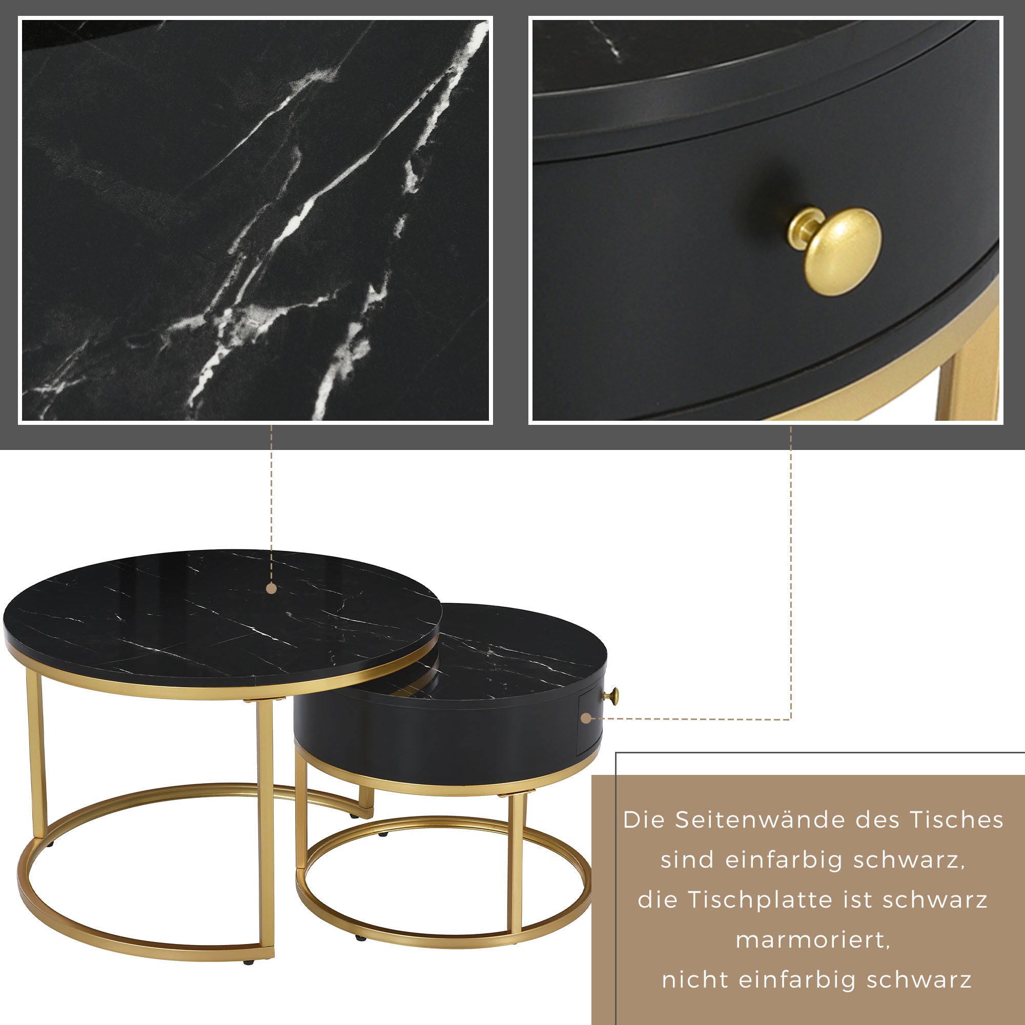Logidon moderne salontafel met zwart marmerpatroon set van 2