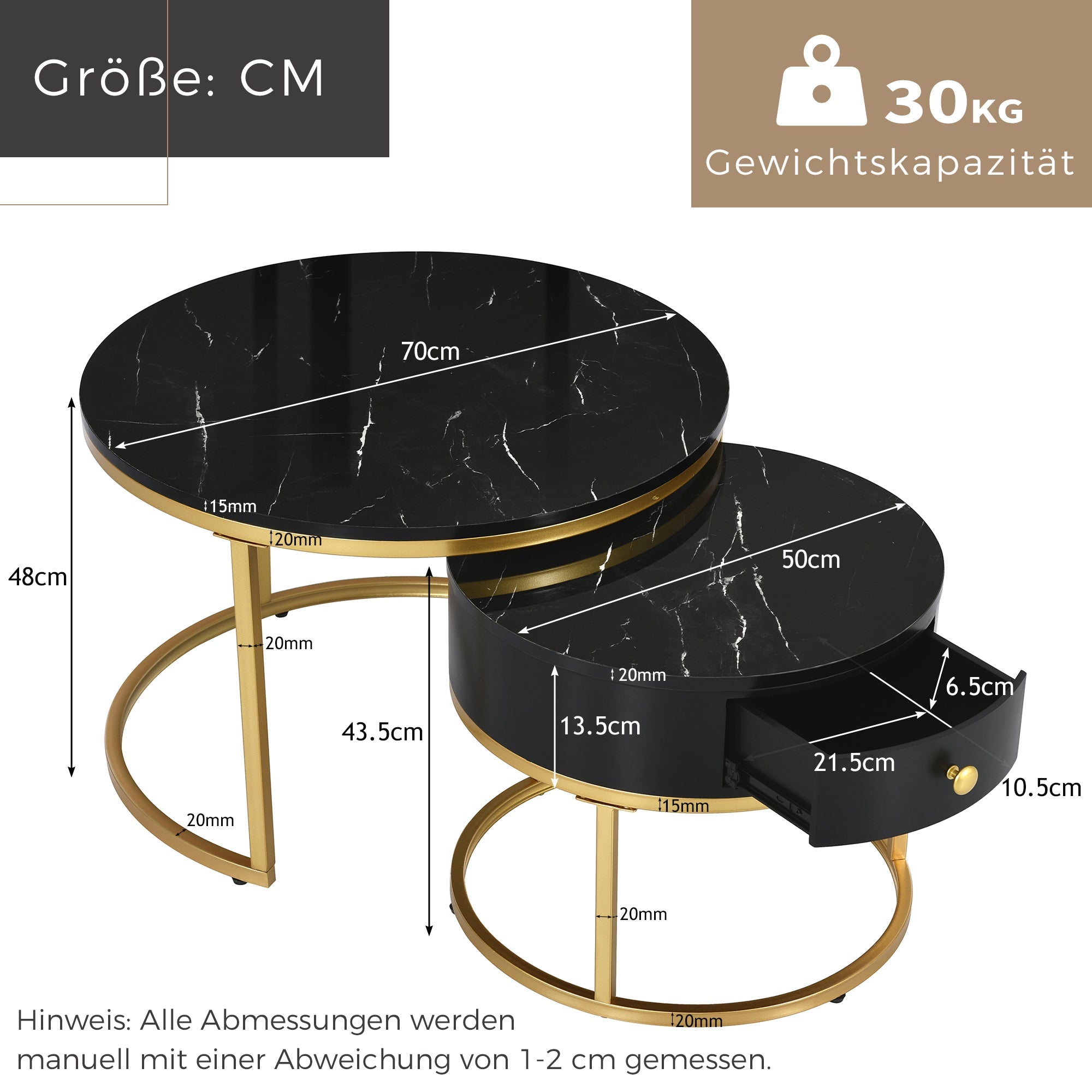 Logidon moderne salontafel met zwart marmerpatroon set van 2