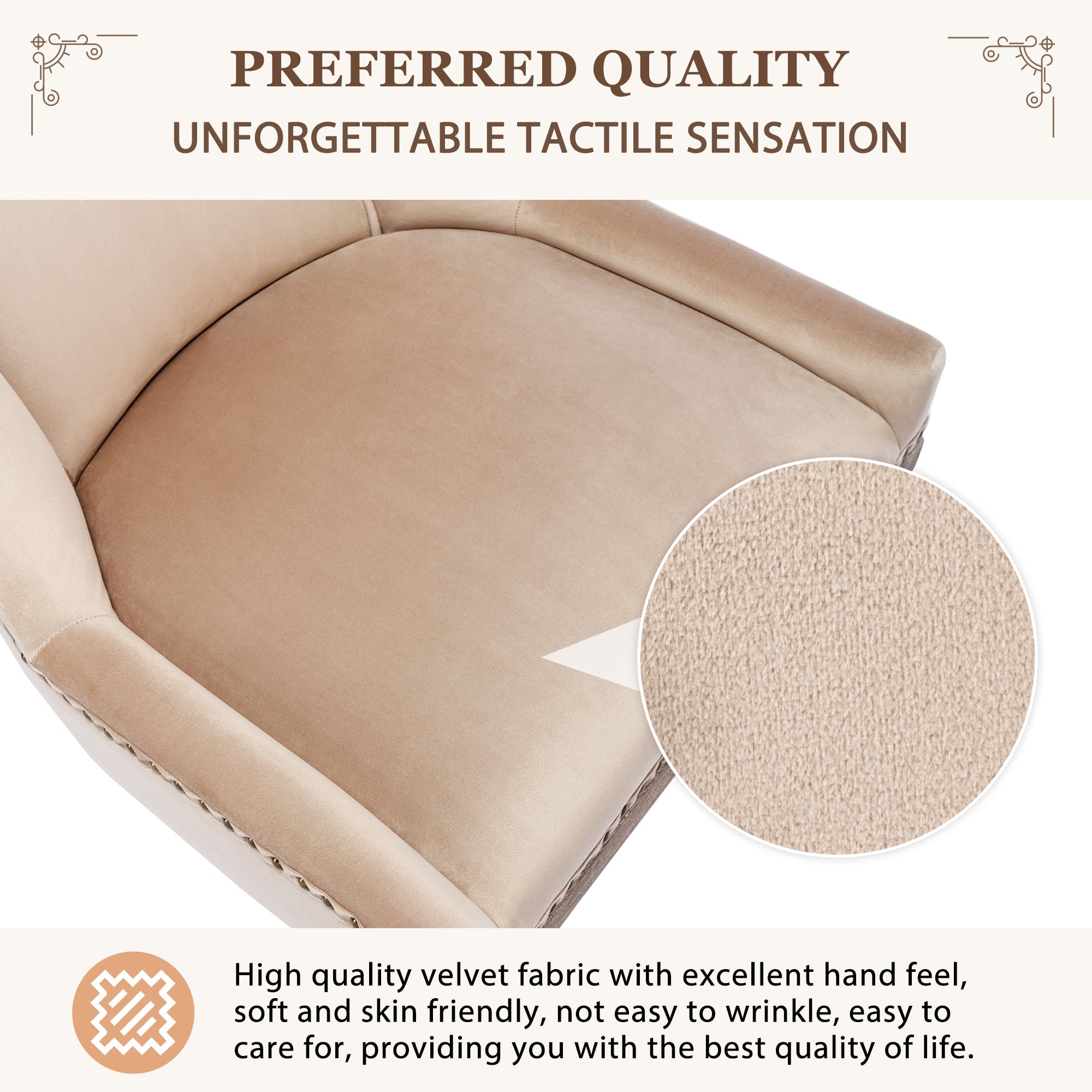 Logidon Luxe eetkamerstoel fluweelbeige spijkerkopafwerking set van 2