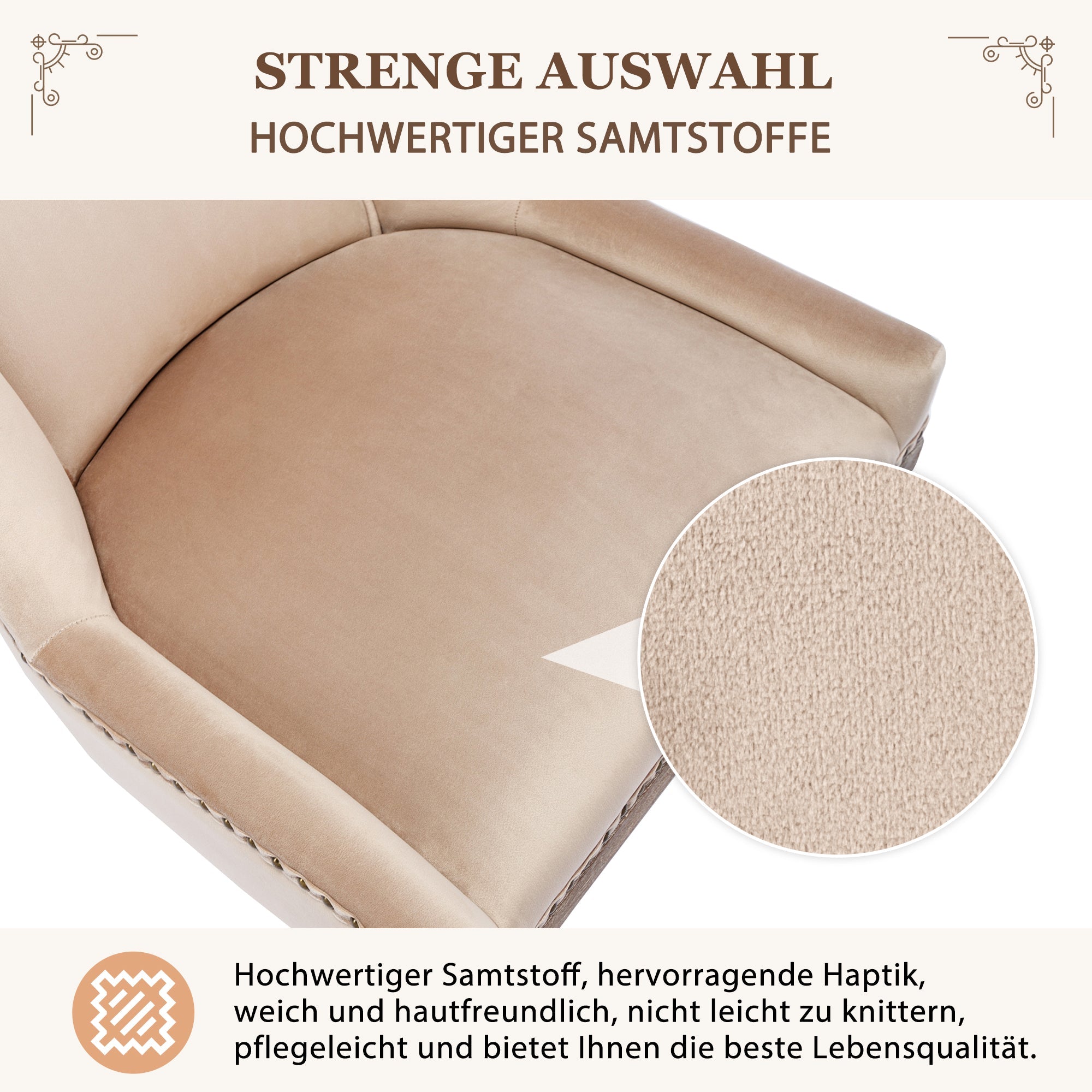 Logidon Luxe eetkamerstoel fluweelbeige spijkerkopafwerking set van 2