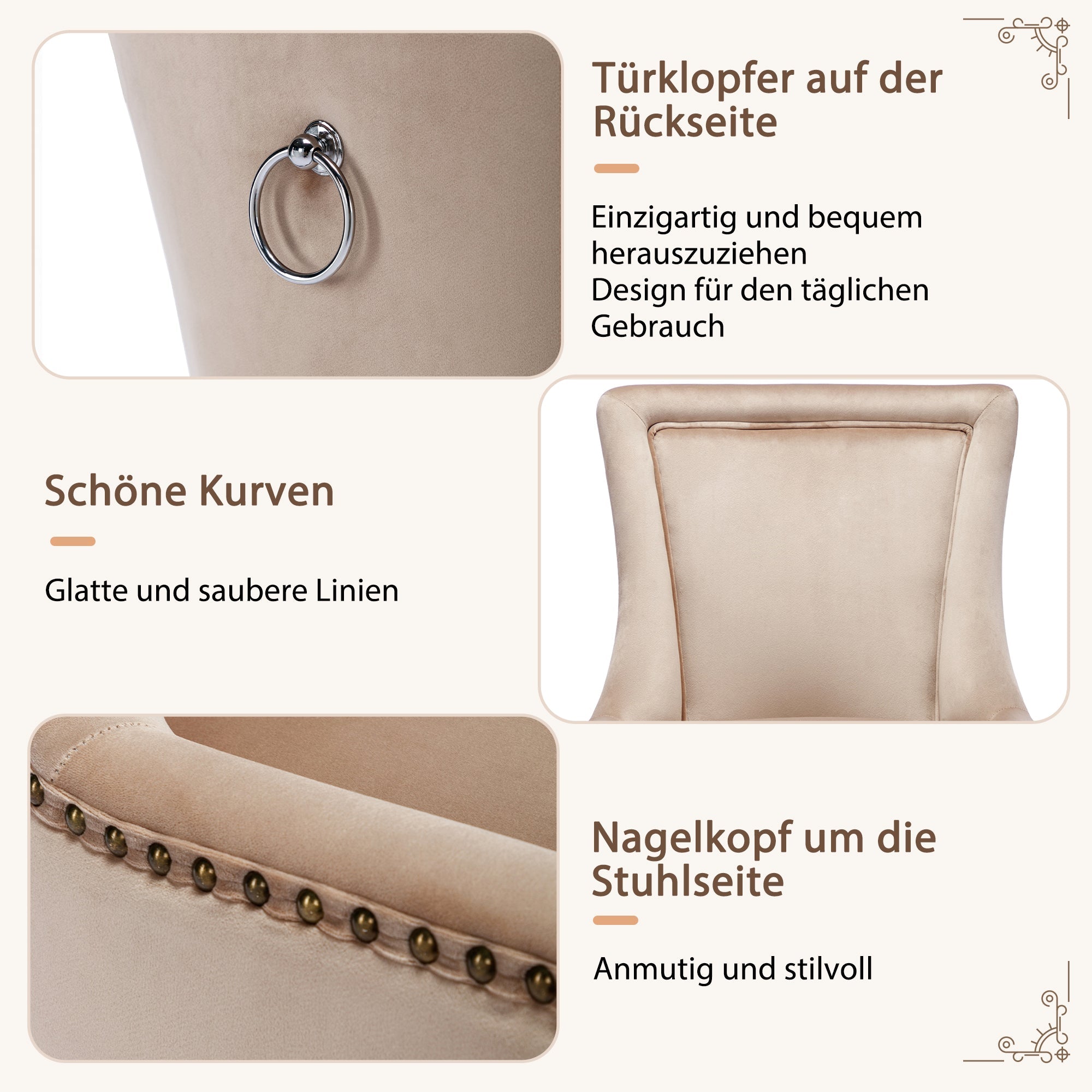 Logidon Luxe eetkamerstoel fluweelbeige spijkerkopafwerking set van 2