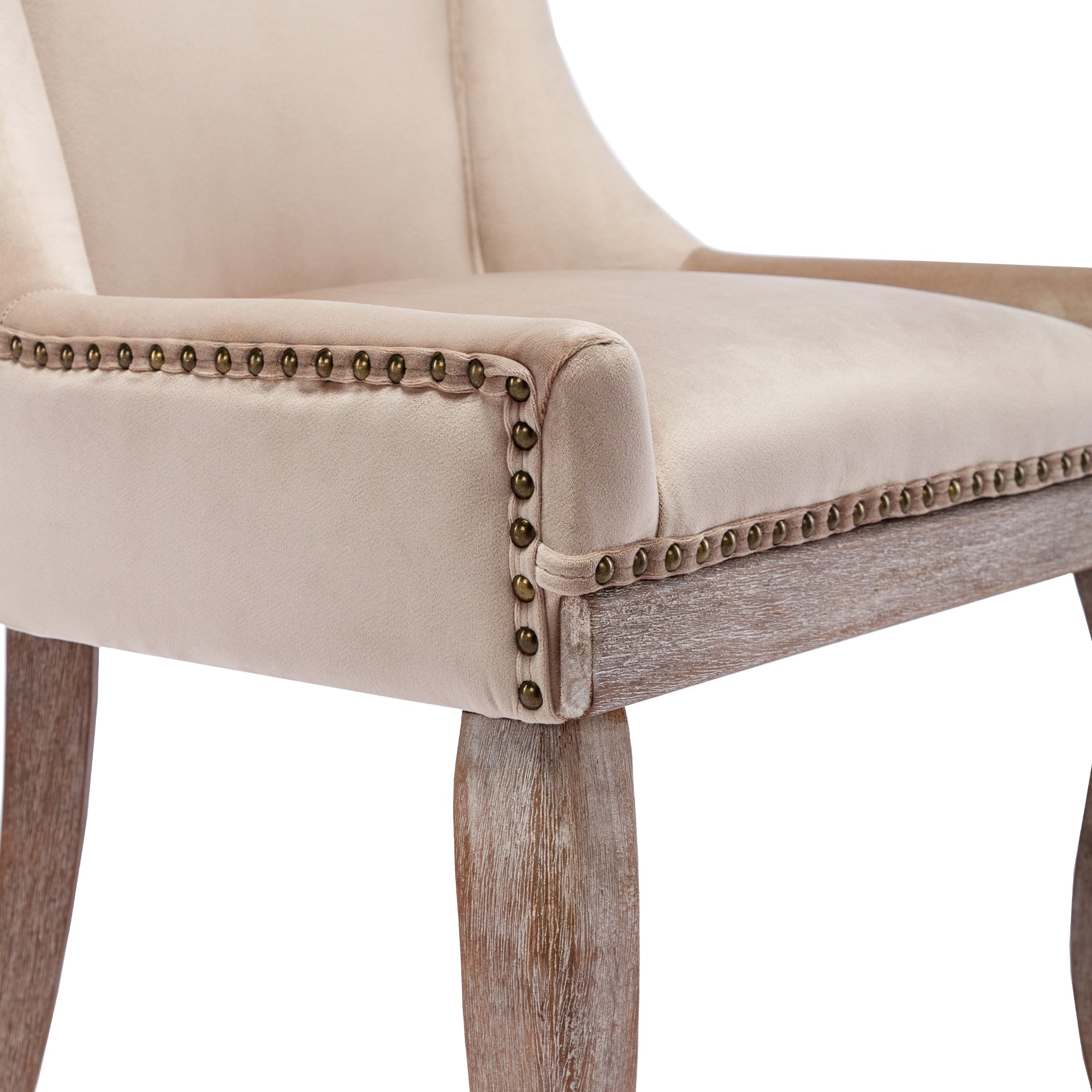 Logidon Luxe eetkamerstoel fluweelbeige spijkerkopafwerking set van 2