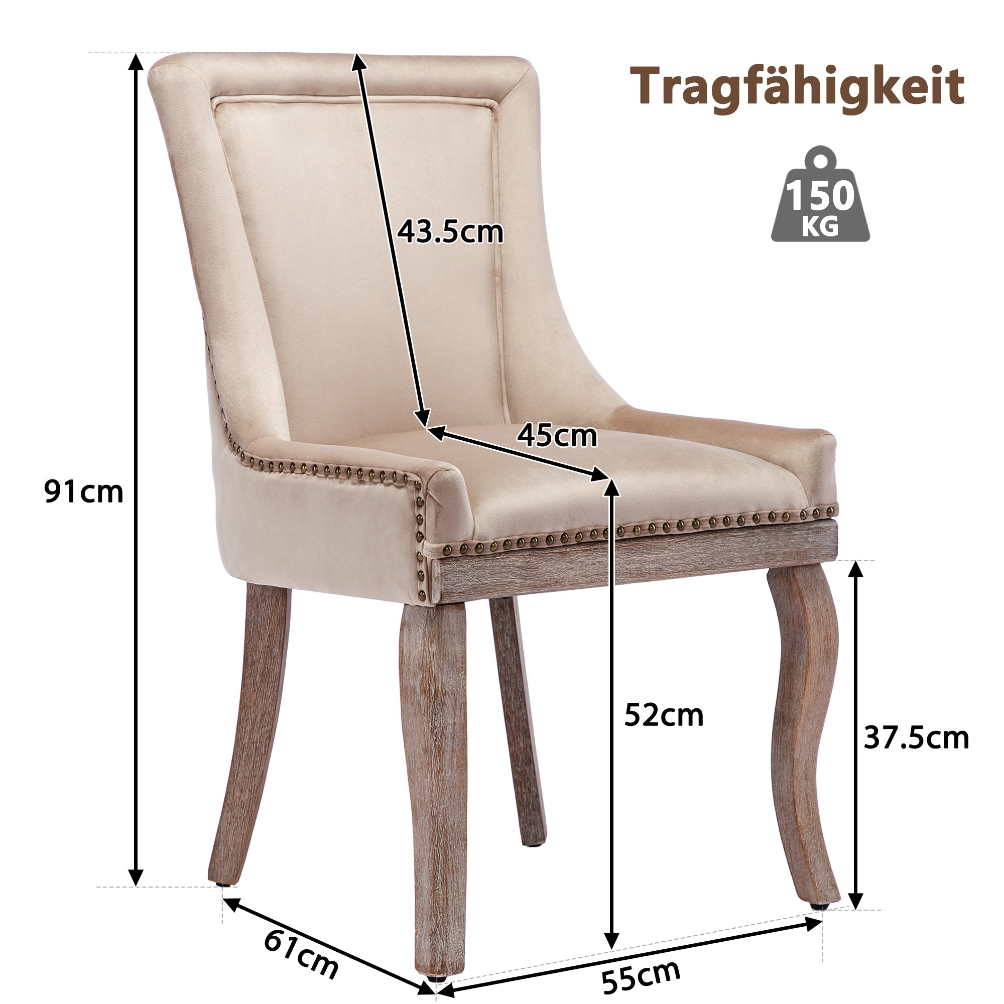 Logidon Luxe eetkamerstoel fluweelbeige spijkerkopafwerking set van 2