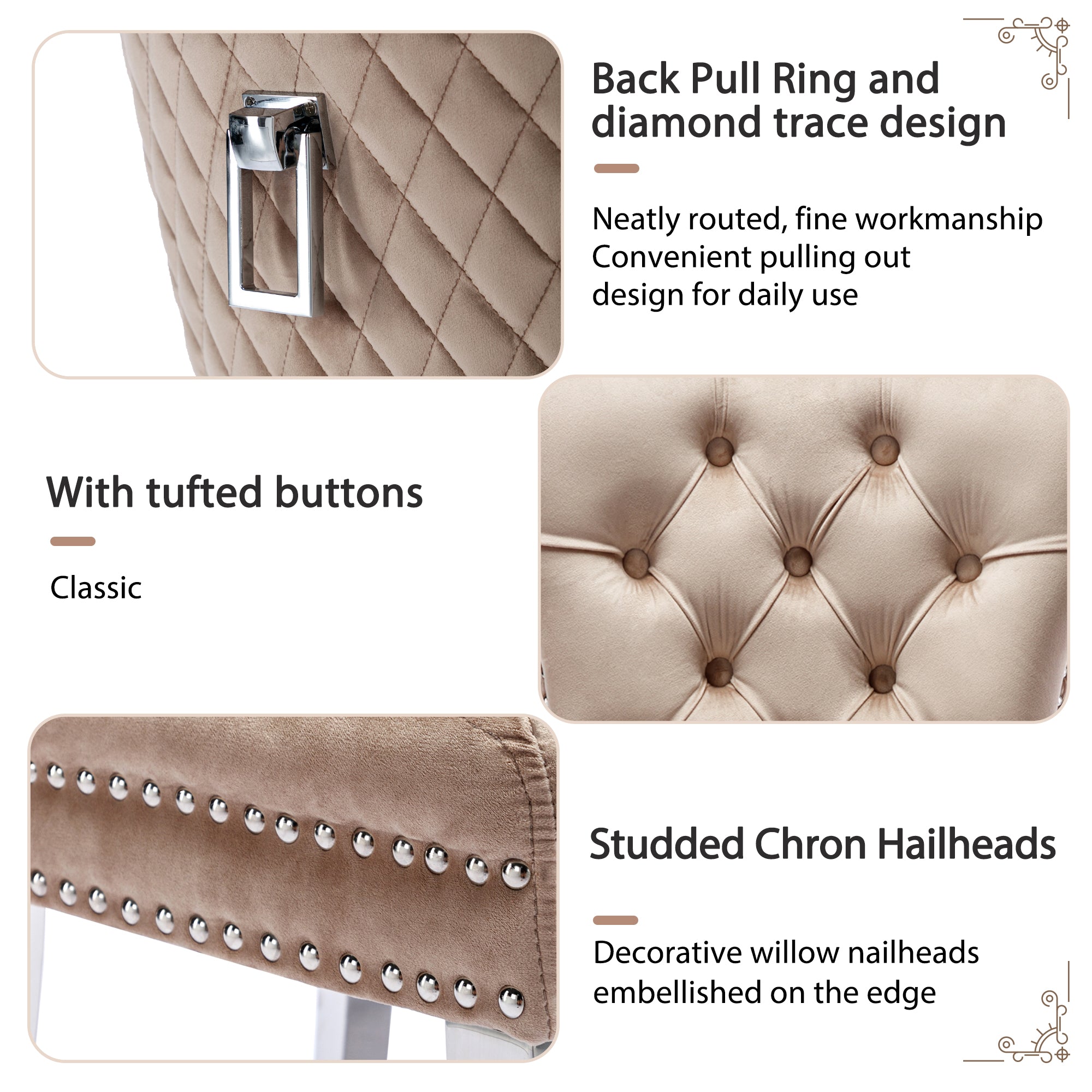 Logidon Eetkamerstoel Beige Fluweel Met Deurklopper Set van 4