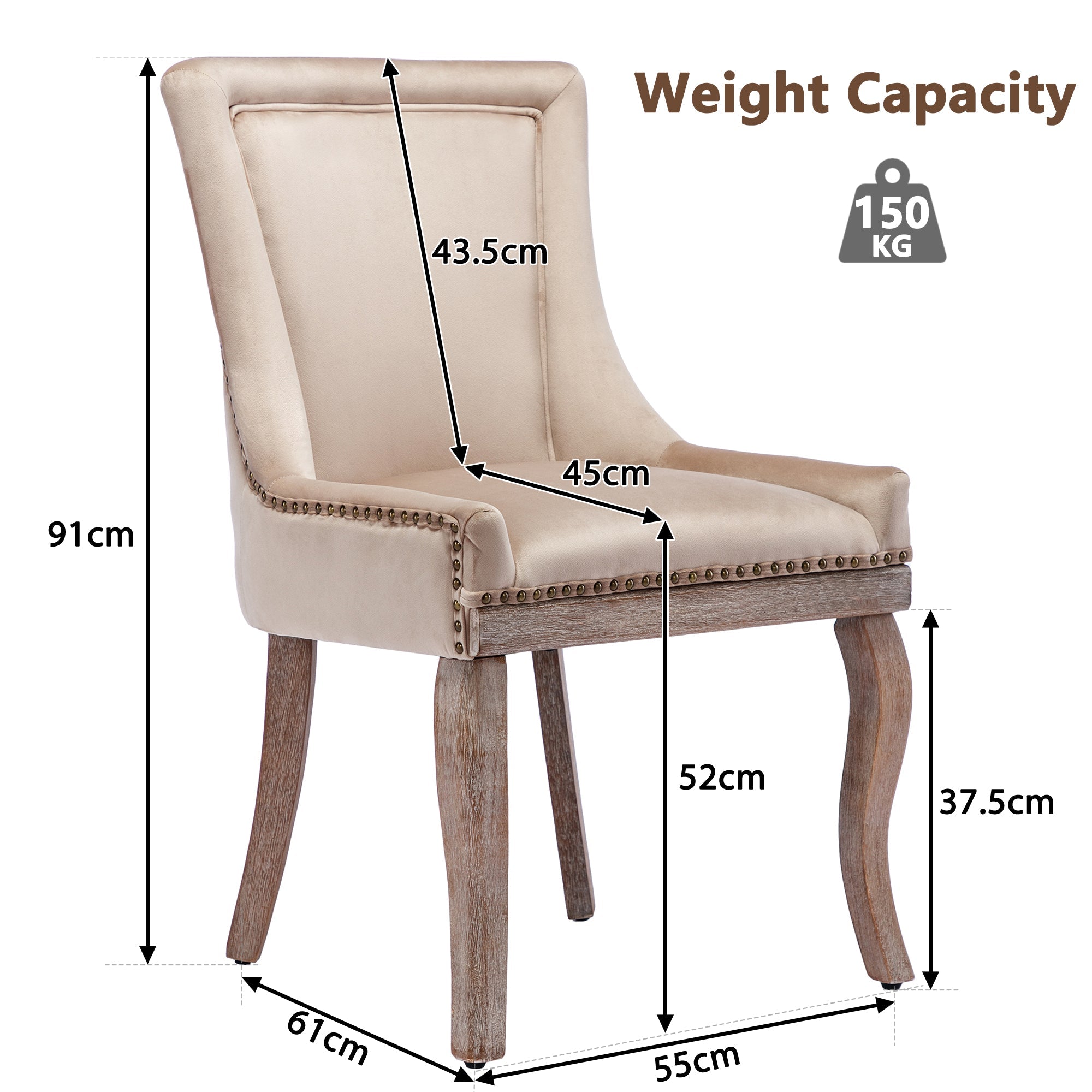 Logidon Luxe eetkamerstoel fluweelbeige spijkerkopafwerking set van 2