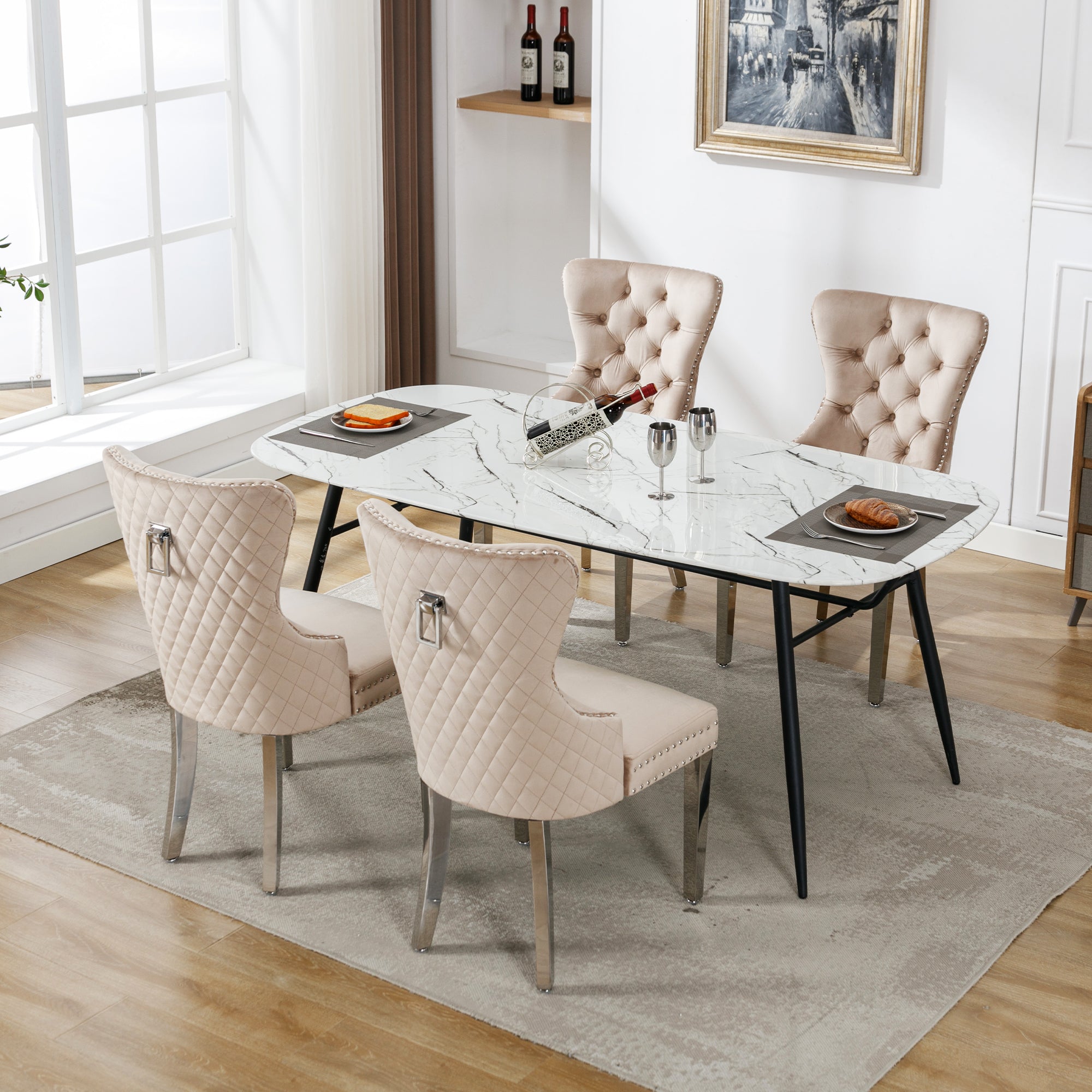 Logidon Eetkamerstoel Beige Fluweel Met Deurklopper Set van 4