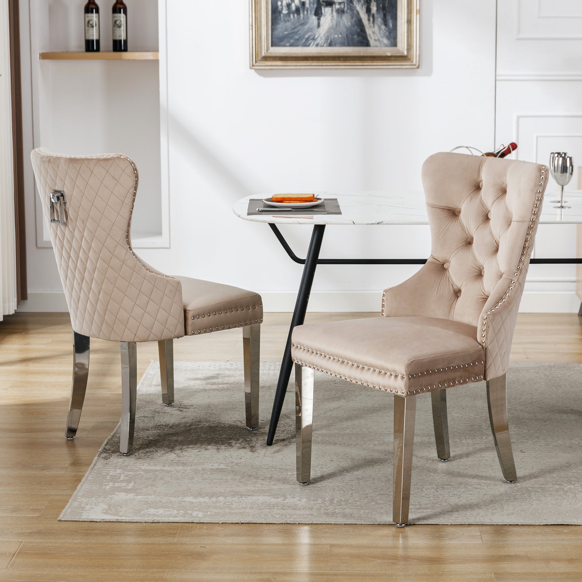 Logidon Luxe Dining Chairs Set 2 Upholstered Velvet Beige