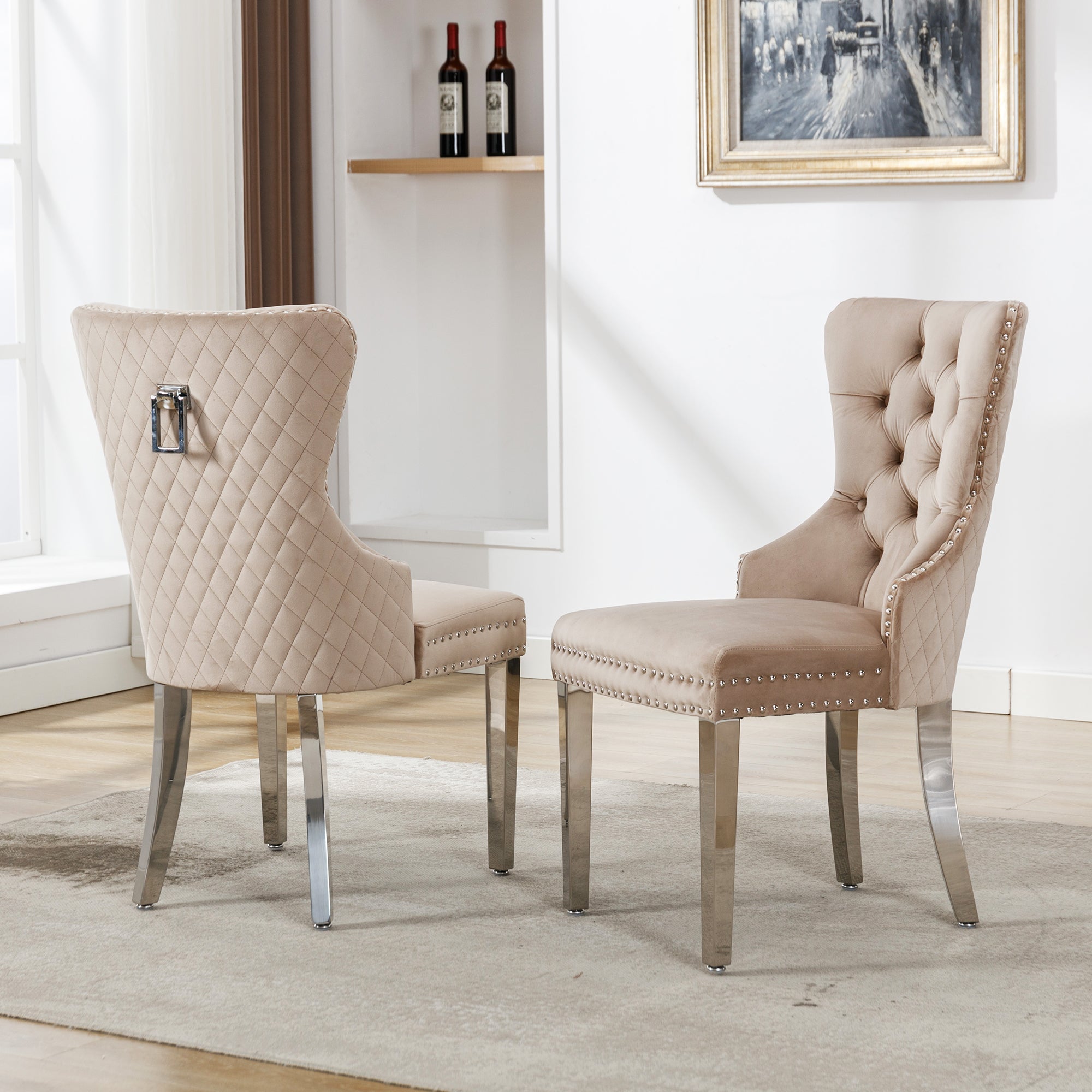 Logidon Luxe Dining Chairs Set 2 Upholstered Velvet Beige