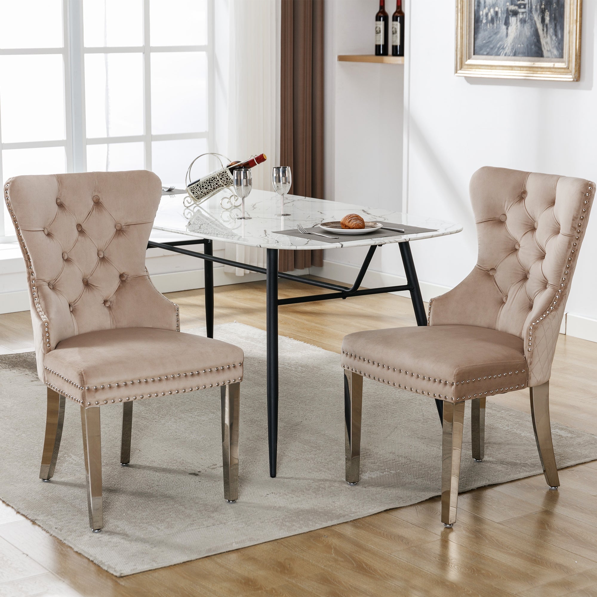 Logidon Luxe Dining Chairs Set 2 Upholstered Velvet Beige