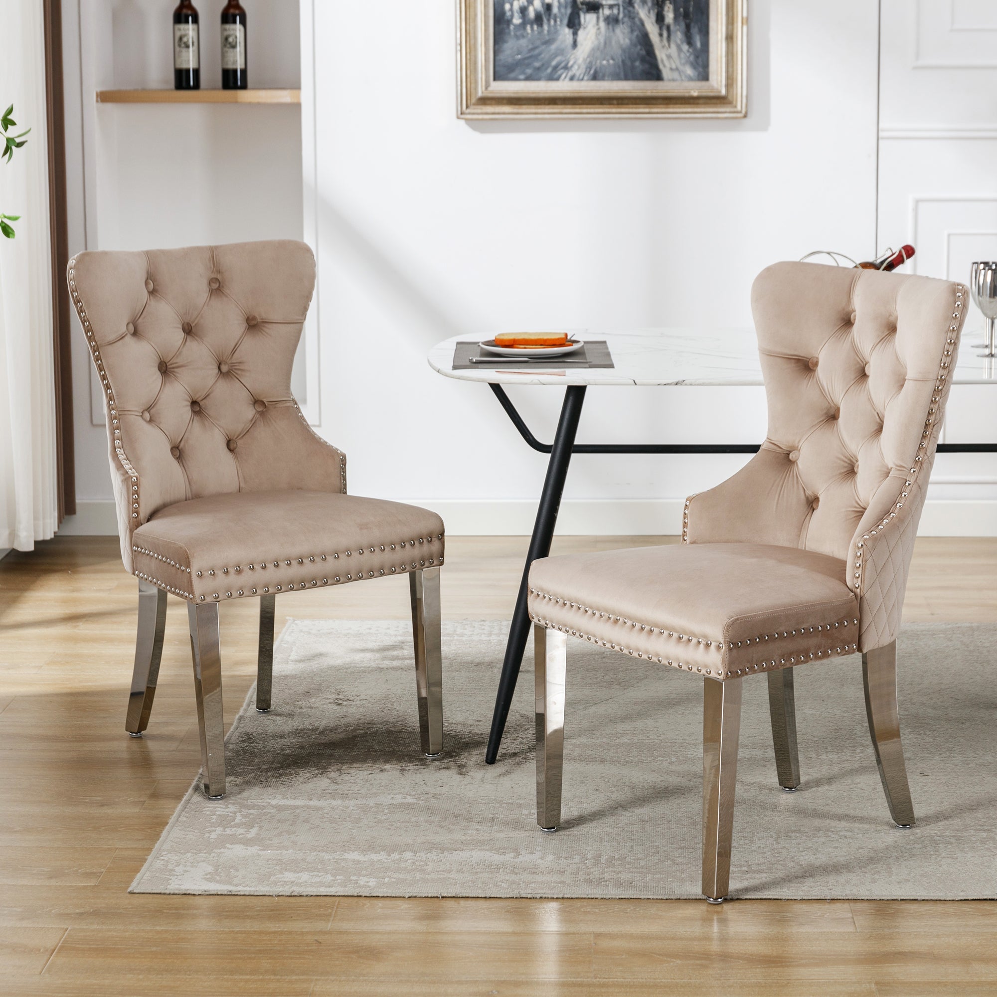 Logidon Luxe Dining Chairs Set 2 Upholstered Velvet Beige