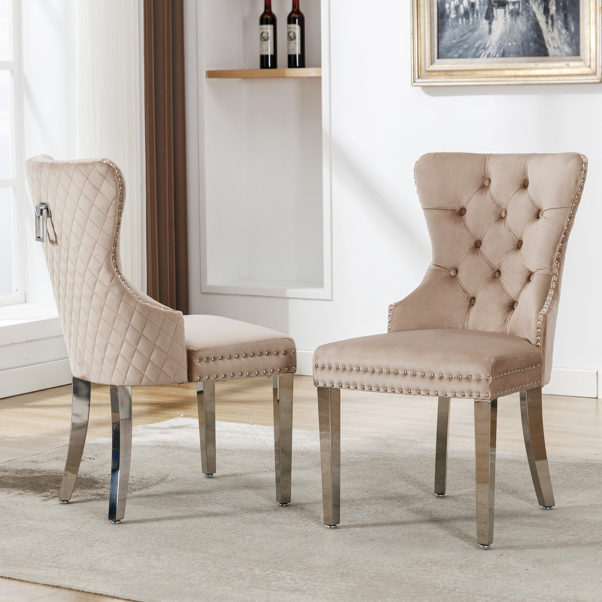 Logidon Luxe Dining Chairs Set 2 Upholstered Velvet Beige