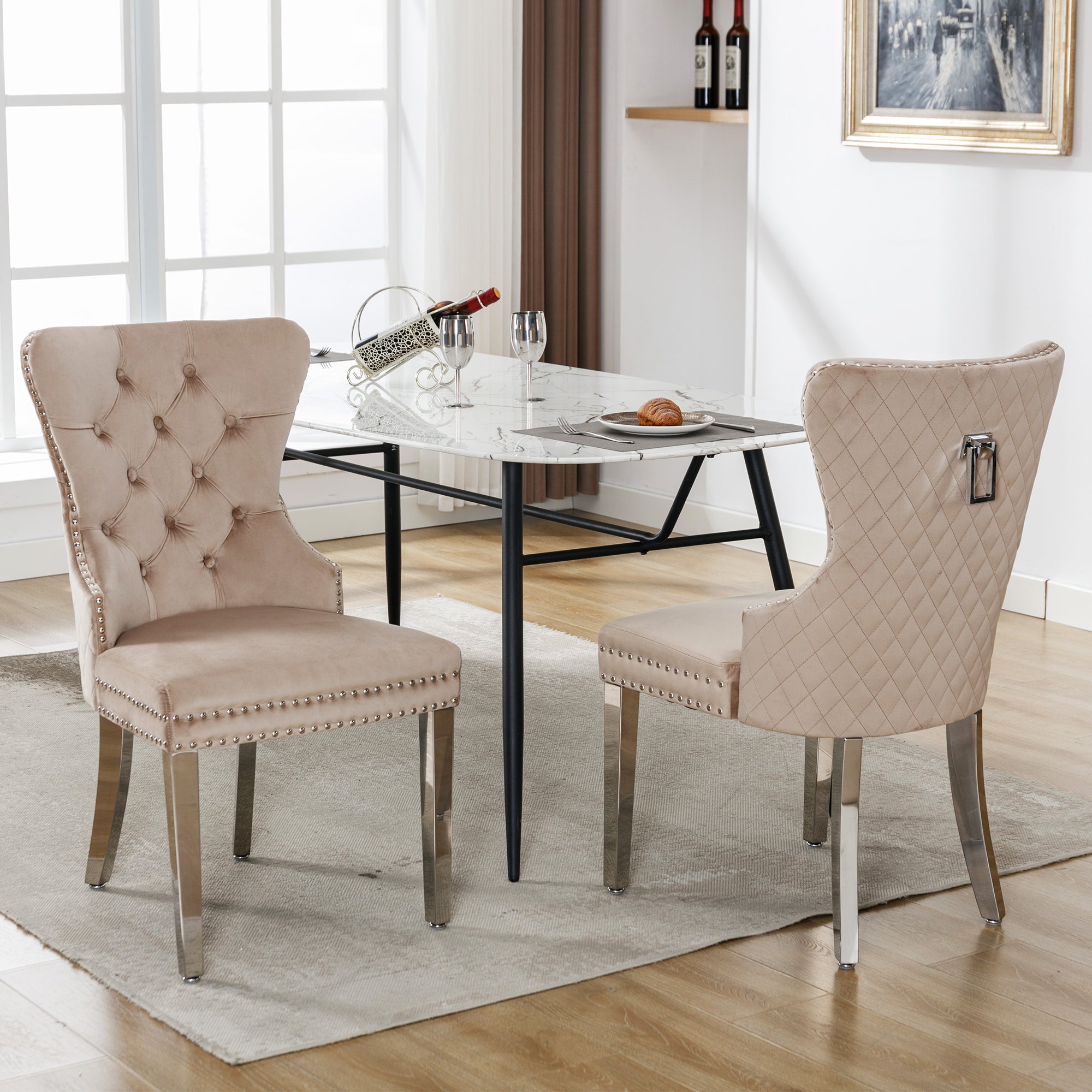 Logidon Luxe Dining Chairs Set 2 Upholstered Velvet Beige