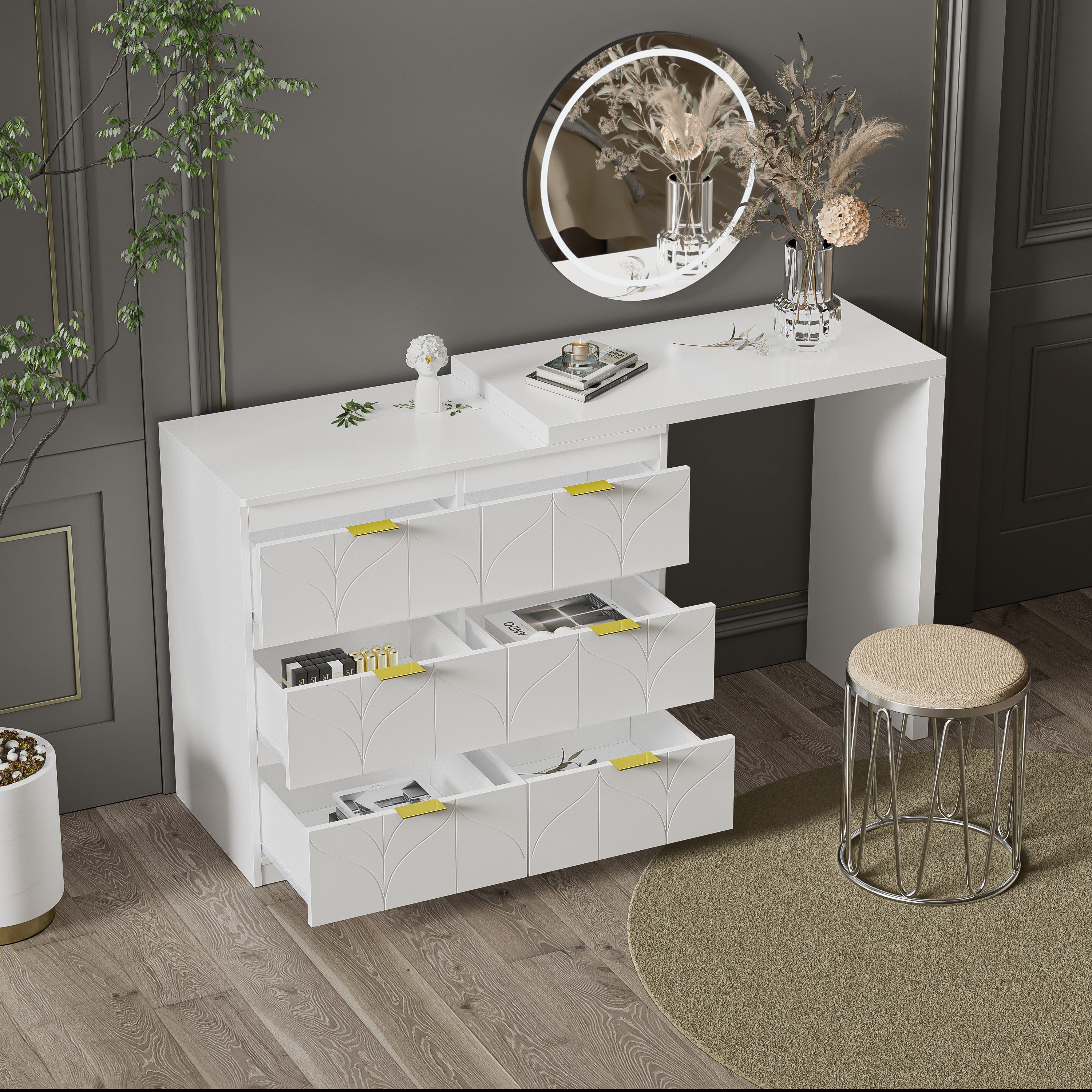 Logidon Kaptafel Met Bijzettafel 6 Laden Wit