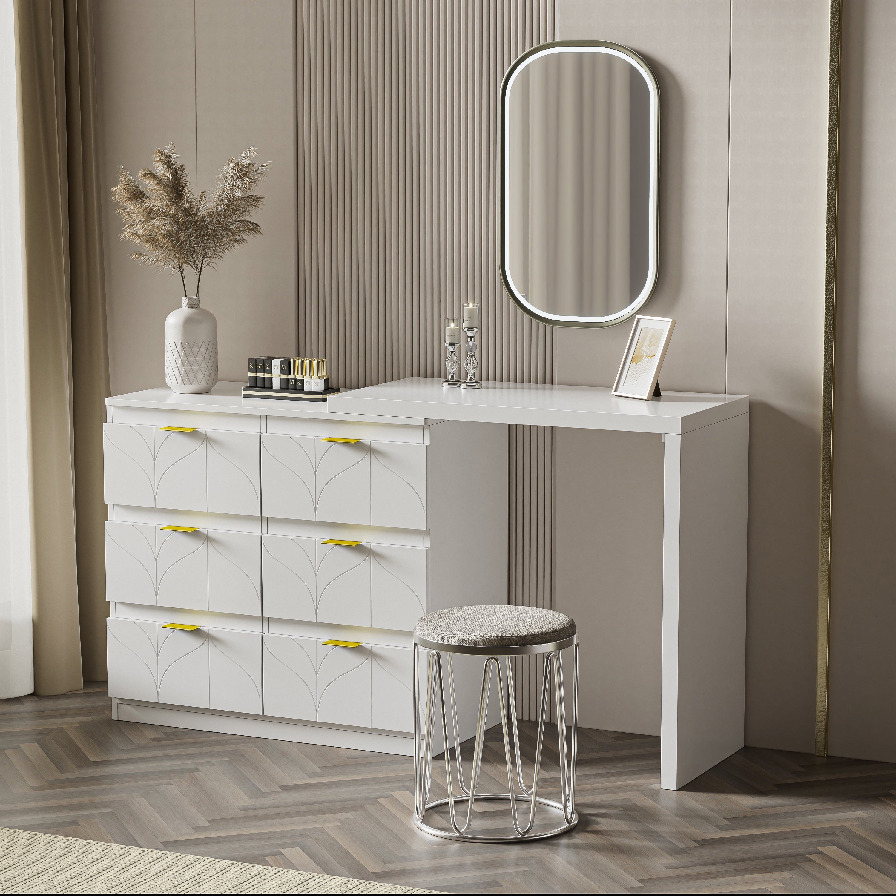 Logidon Kaptafel Met Bijzettafel 6 Laden Wit