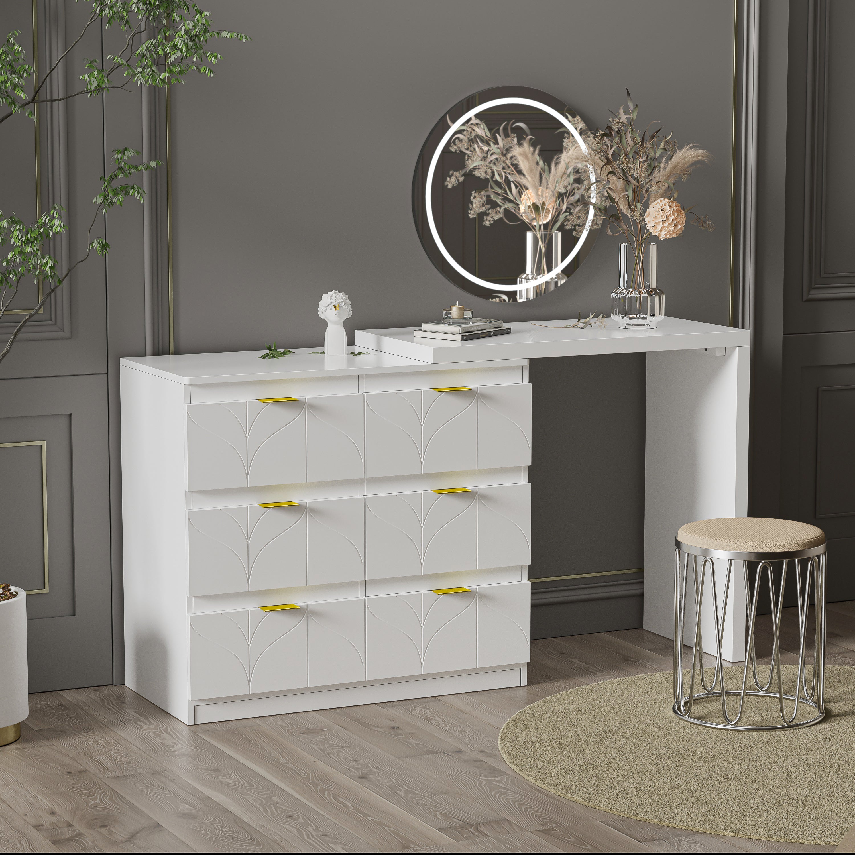 Logidon Kaptafel Met Bijzettafel 6 Laden Wit