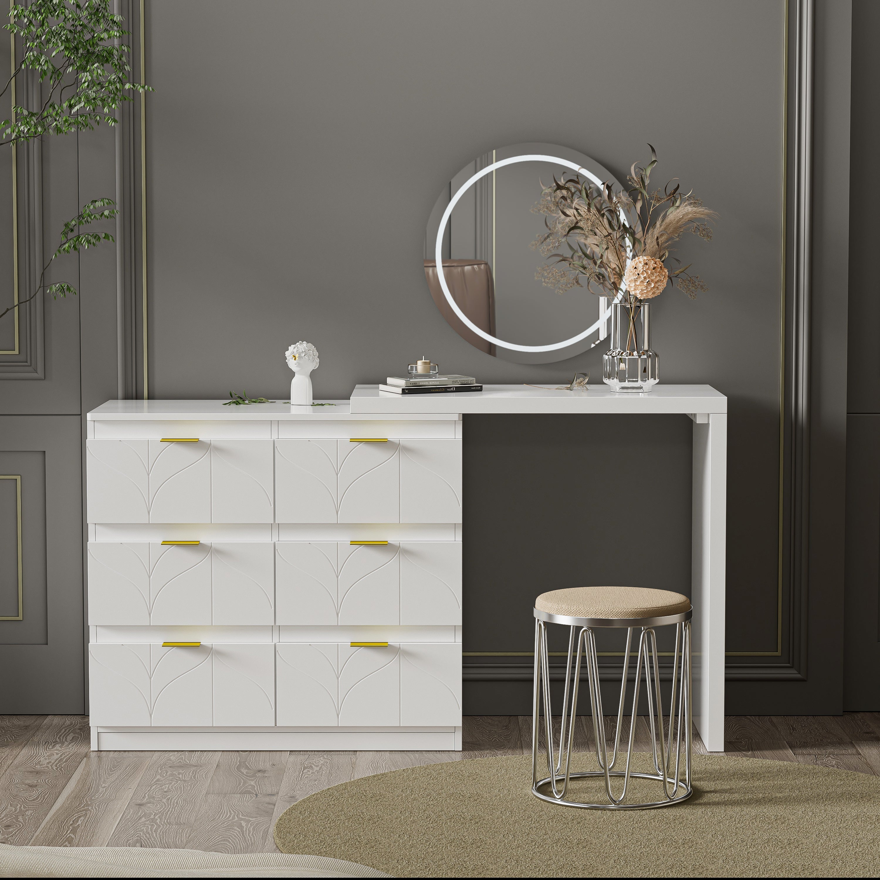 Logidon Kaptafel Met Bijzettafel 6 Laden Wit