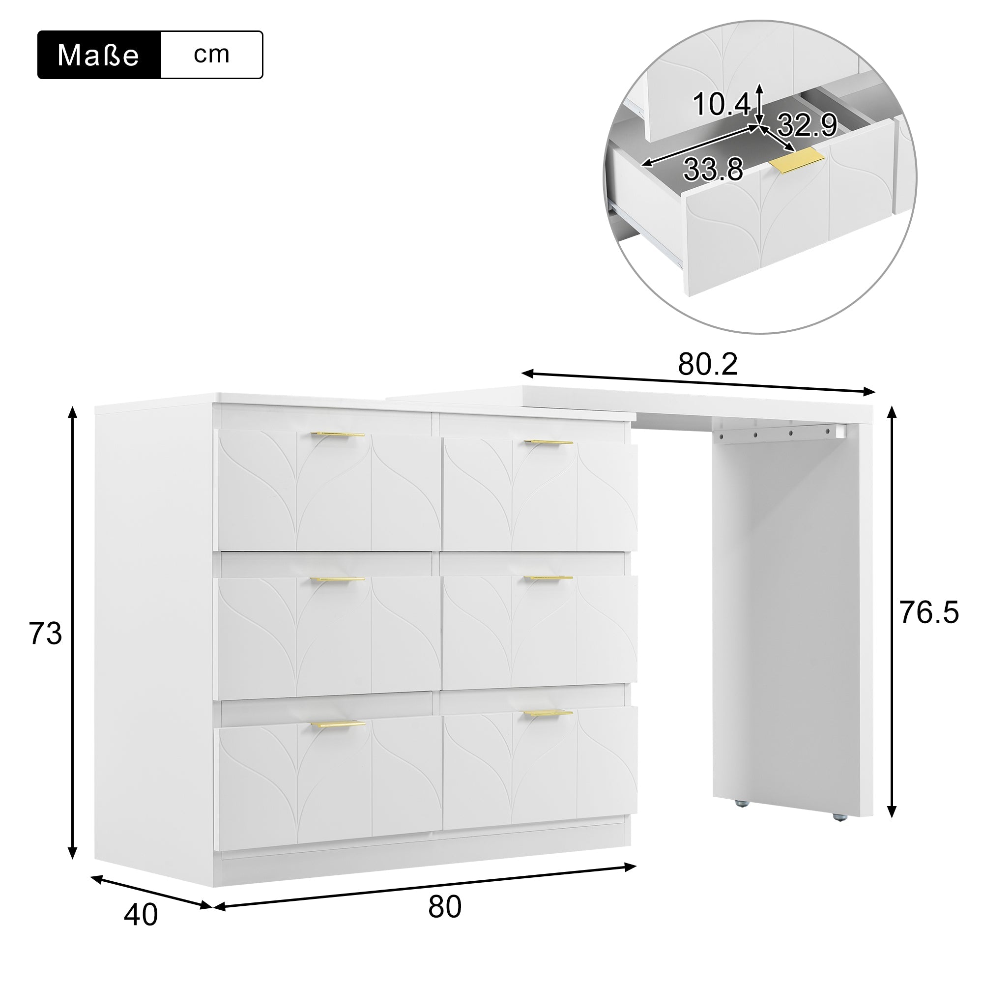 Logidon Kaptafel Met Bijzettafel 6 Laden Wit