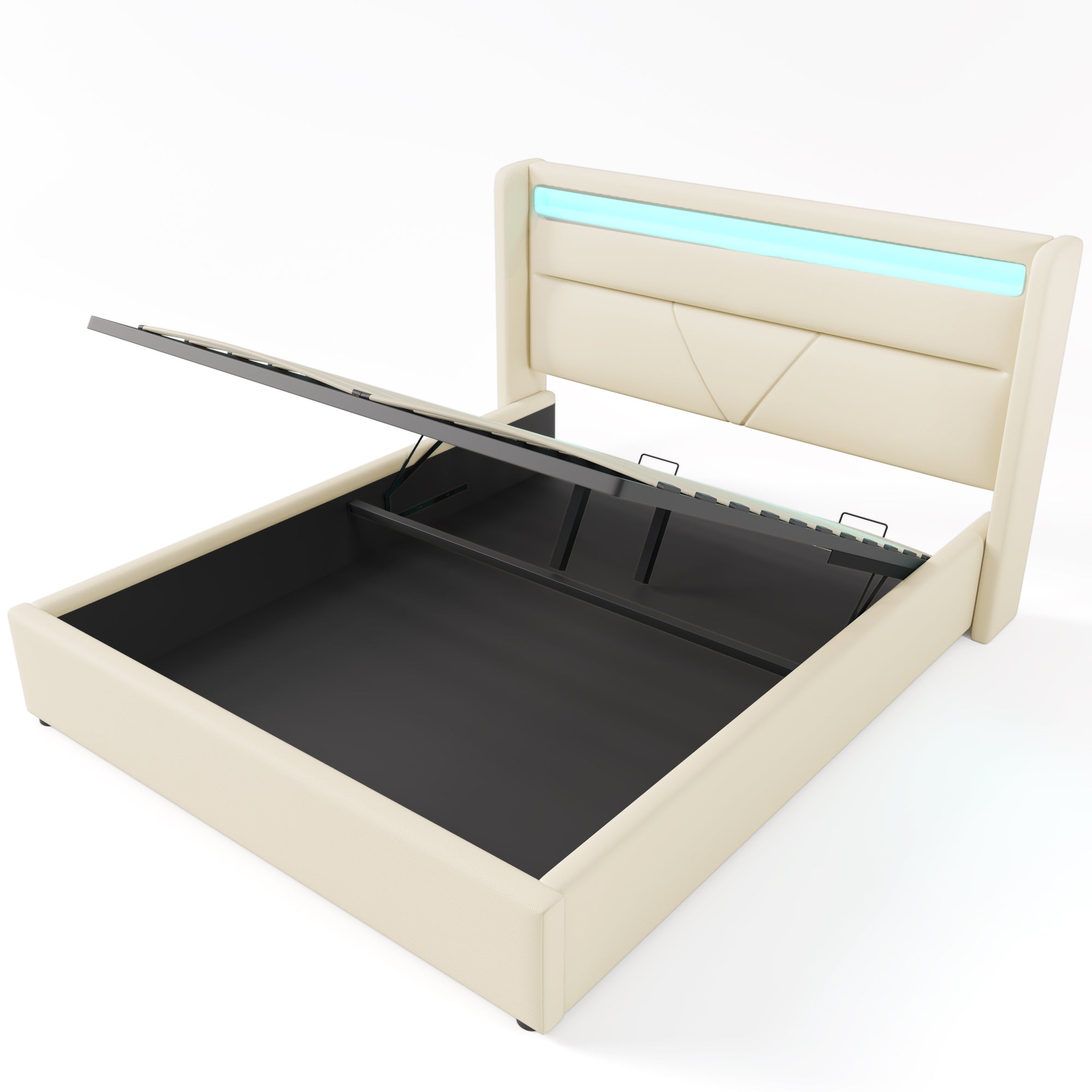 Logidon Hydraulisch Opbergbed Met LED Verlichting 140x200 Wit