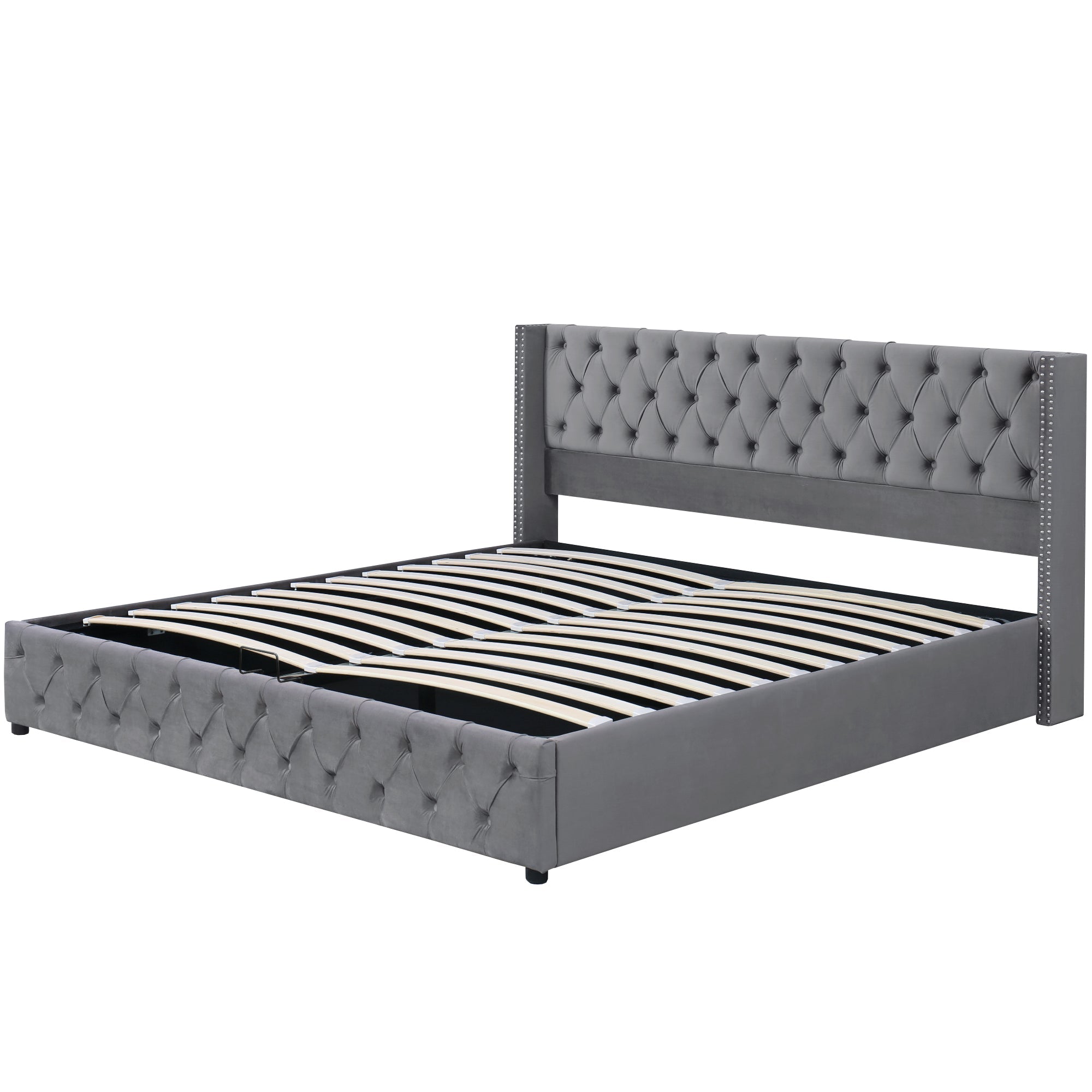 Logidon upholstered bed gray flannel 160x200 double row of rivets