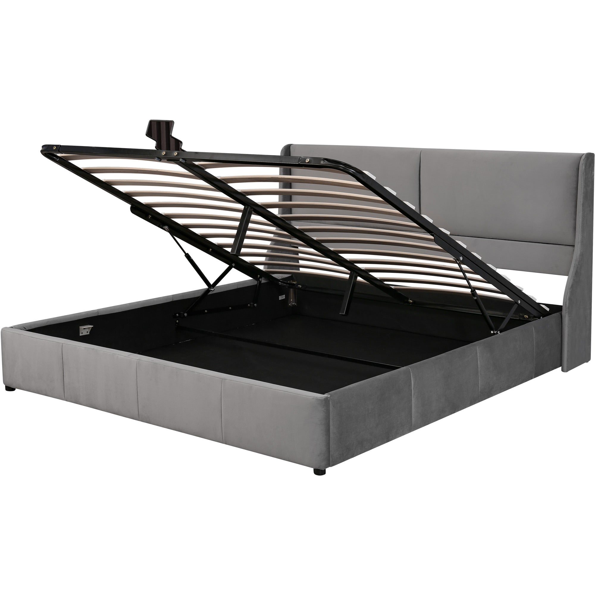Logidon fluweel gestoffeerd bed grijs 160x200 met hydraulische opbergruimte