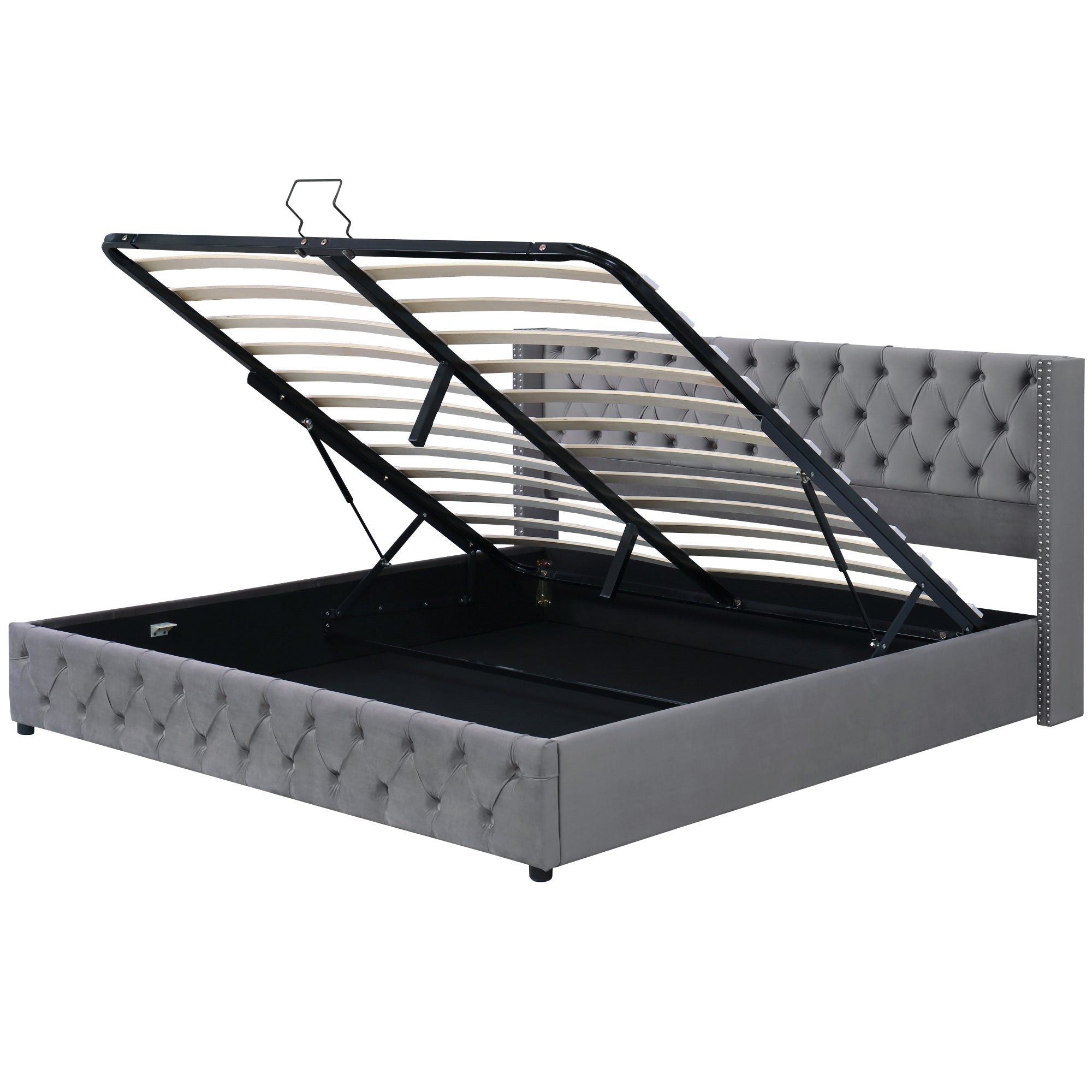 Logidon gestoffeerd tweepersoonsbed 140x190 grijs hydraulisch opbergbaar fluwelen hoofdeinde