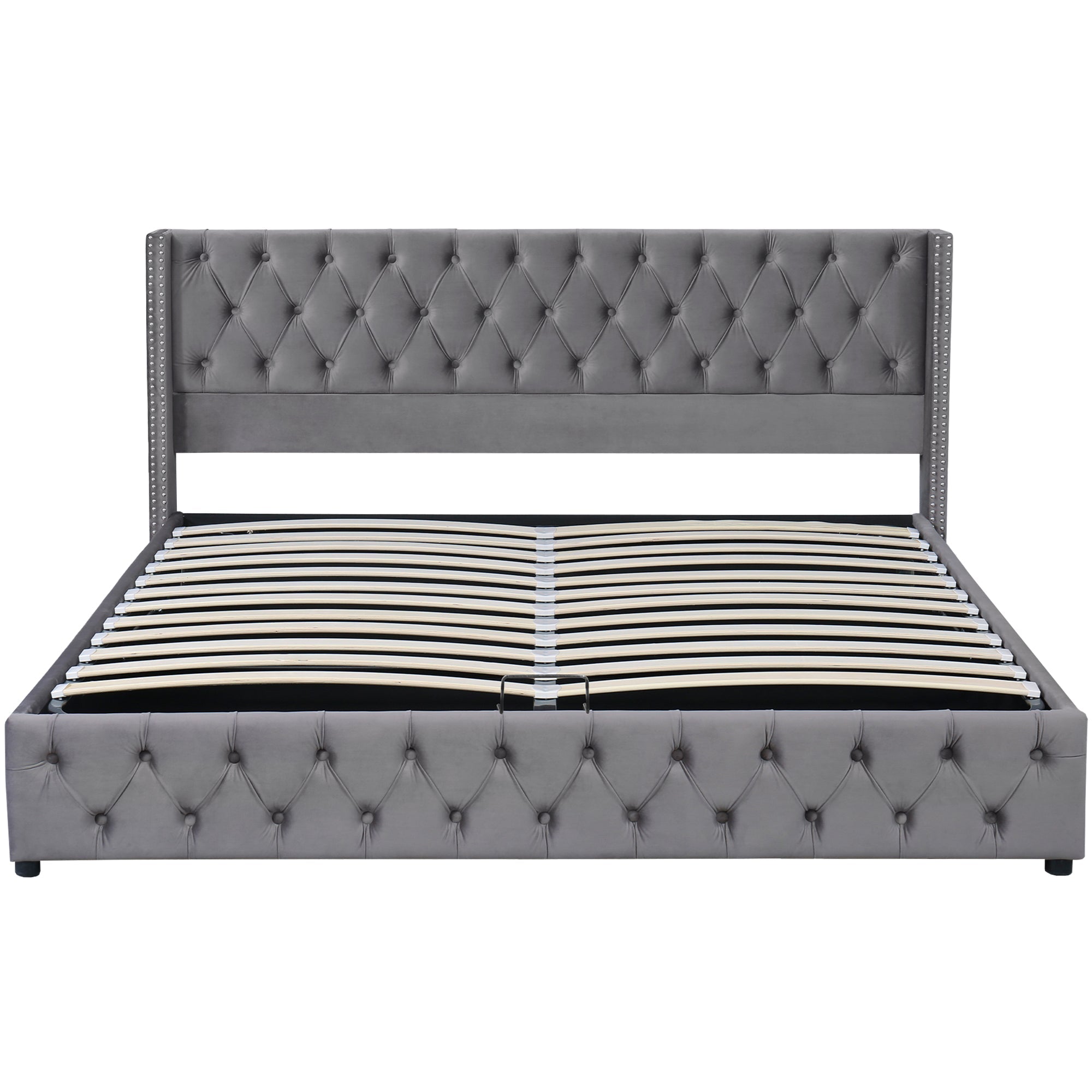 Logidon upholstered bed gray flannel 160x200 double row of rivets
