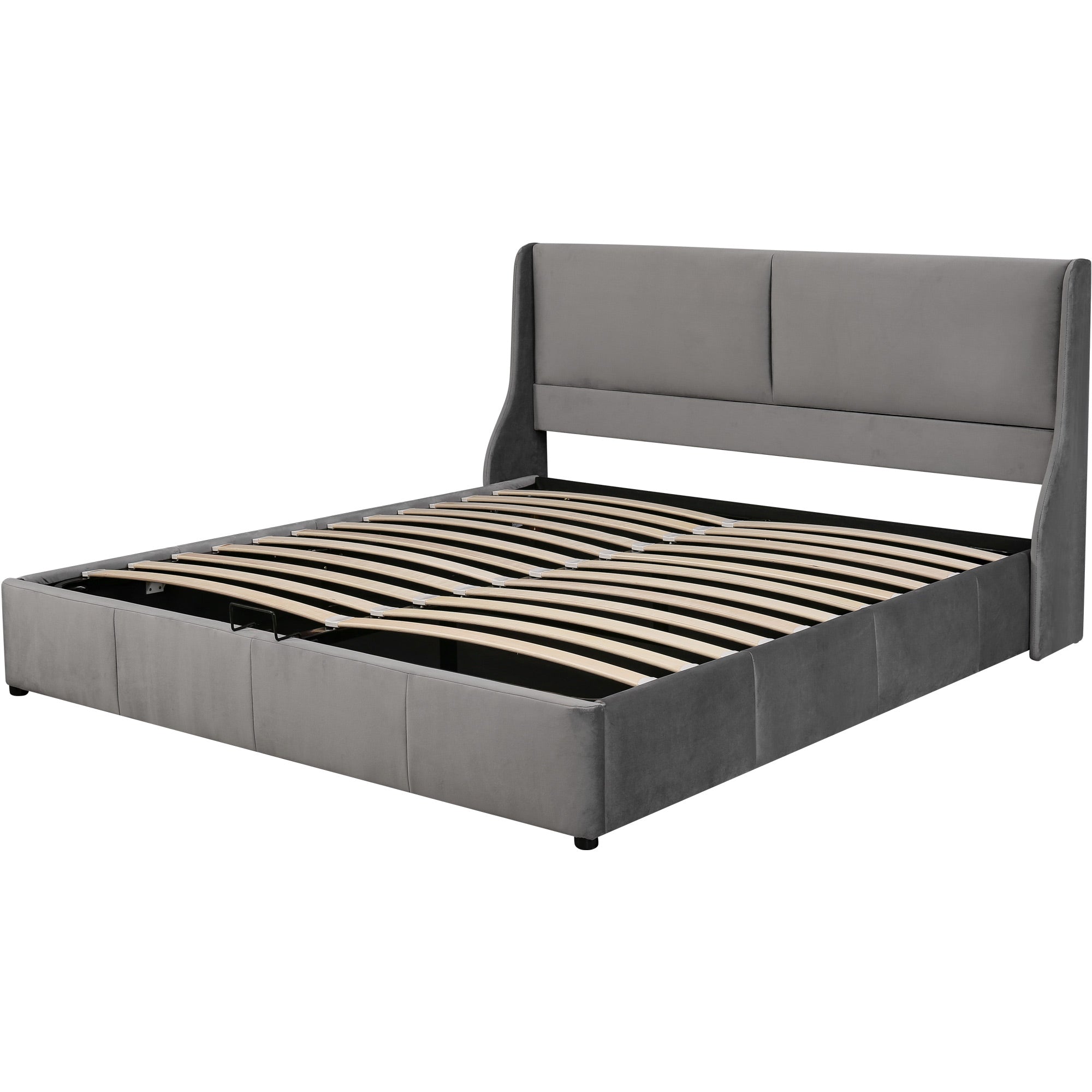 Logidon fluweel gestoffeerd bed grijs 160x200 met hydraulische opbergruimte