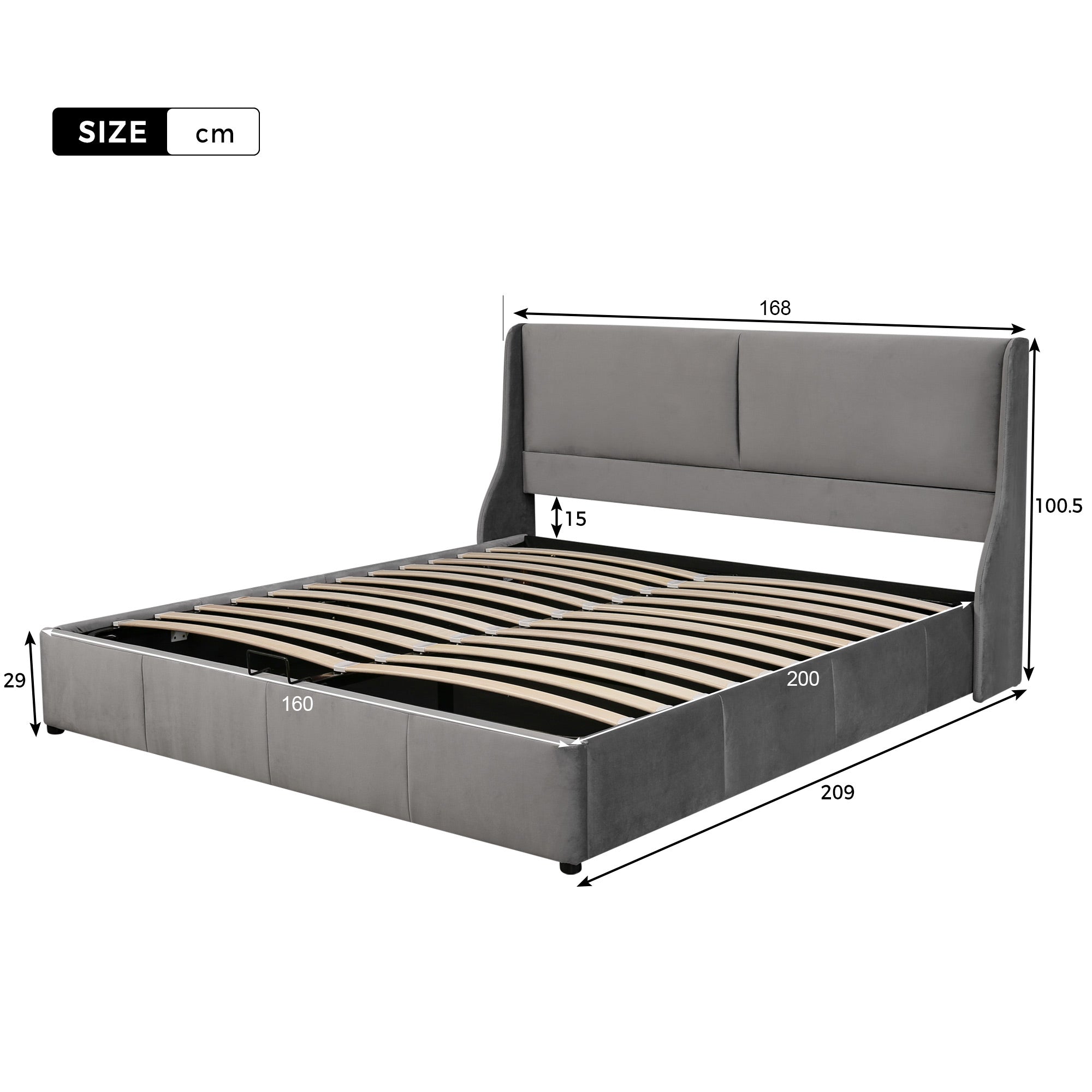 Logidon fluweel gestoffeerd bed grijs 160x200 met hydraulische opbergruimte
