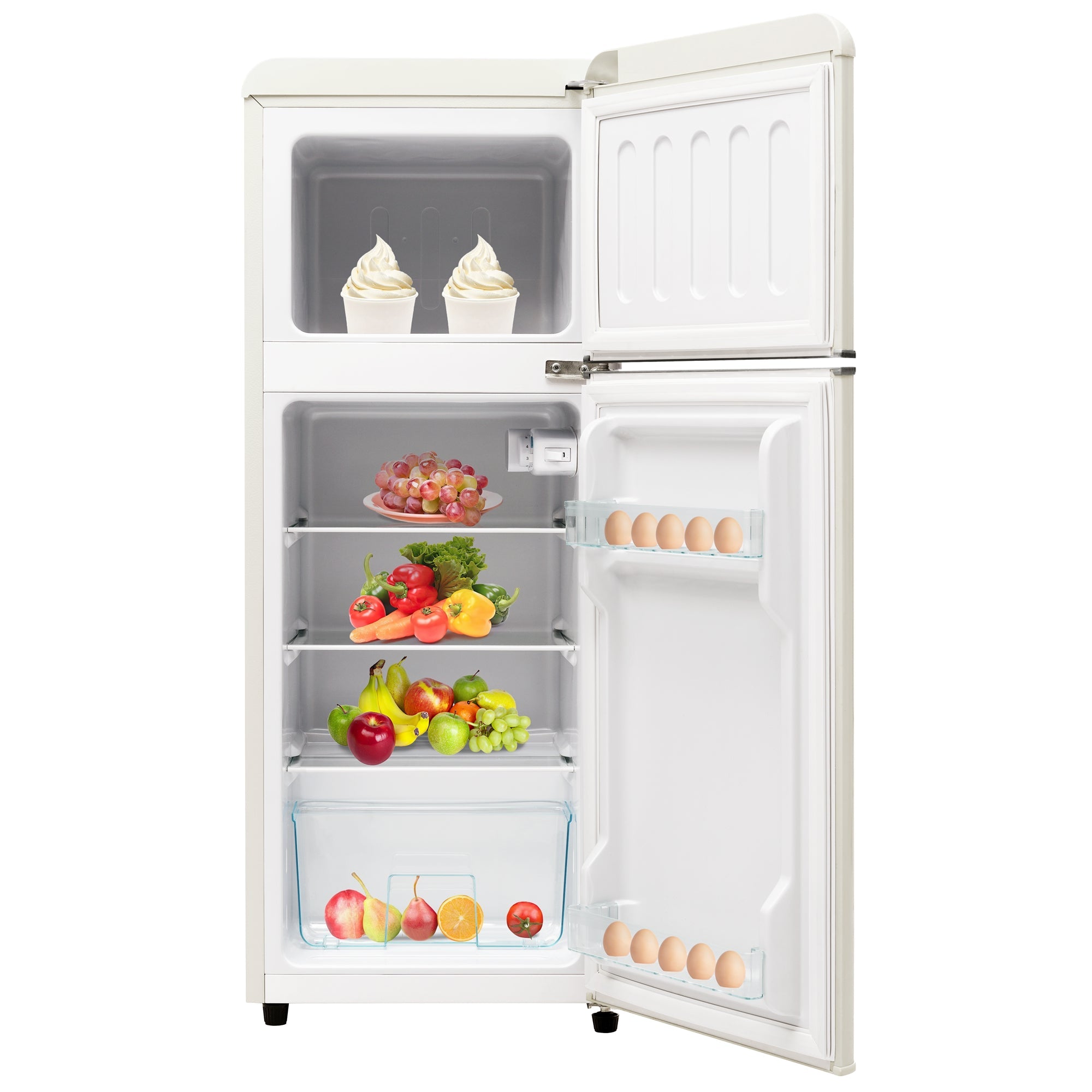 Logidon Retro Koelkast Antiek Wit Koel-vriescombinatie 105,5 cm