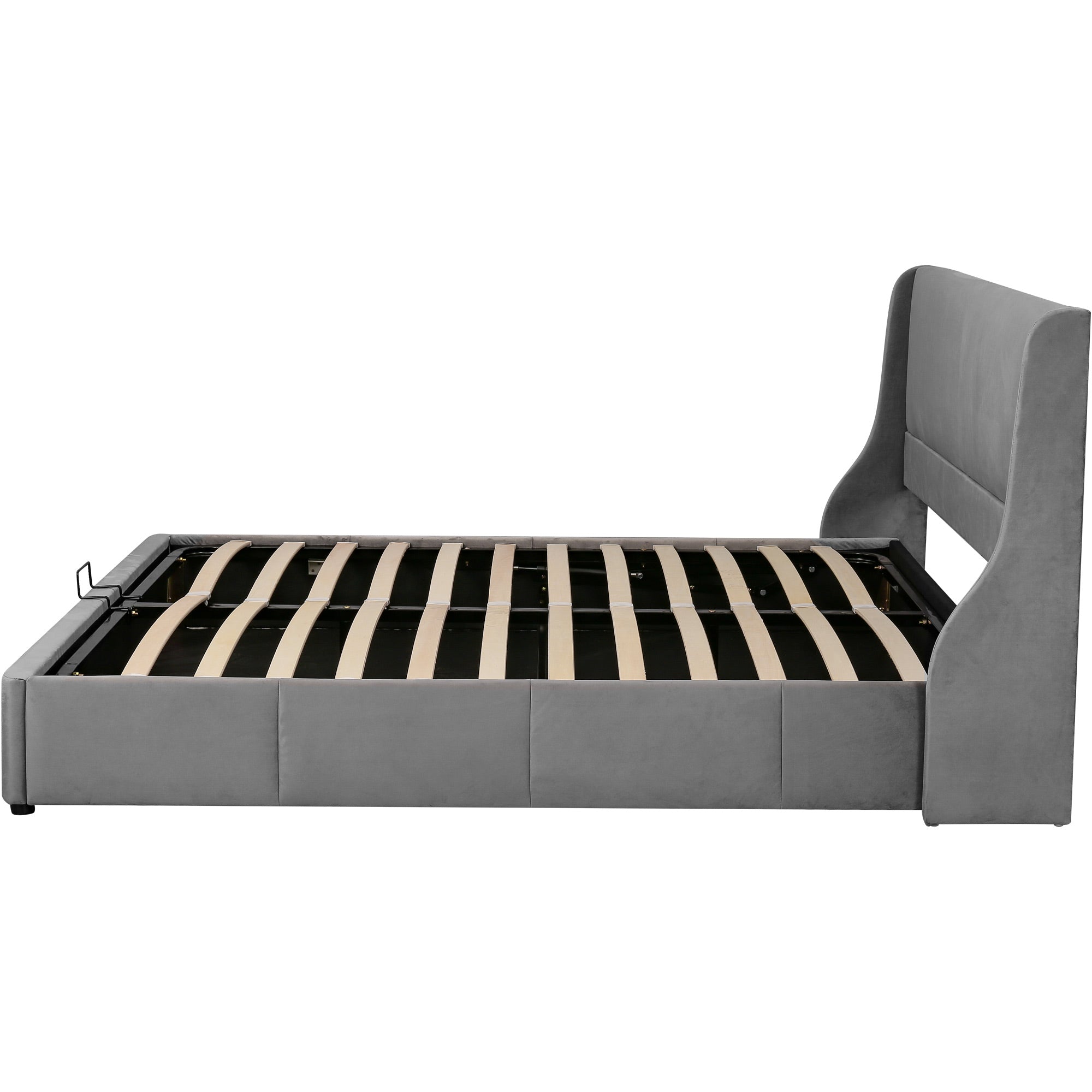 Logidon fluweel gestoffeerd bed grijs 160x200 met hydraulische opbergruimte