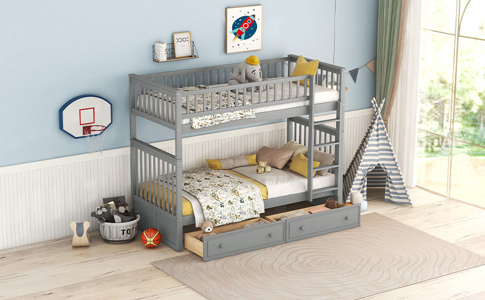 Logidon stapelbed 90x200 cm grijs met opbergruimte en bedstee