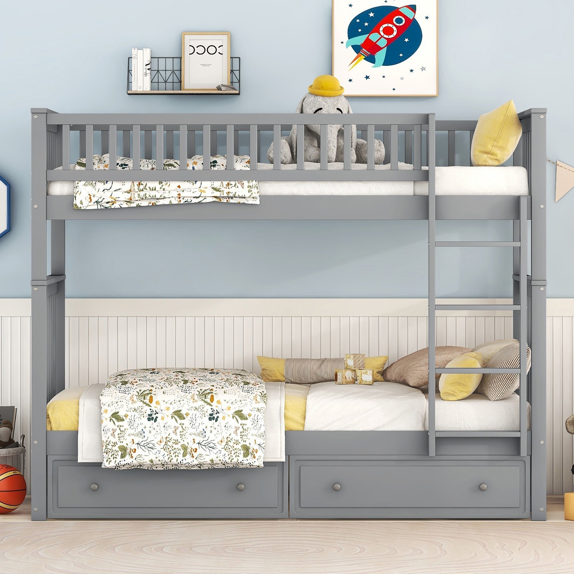 Logidon stapelbed 90x200 cm grijs met opbergruimte en bedstee