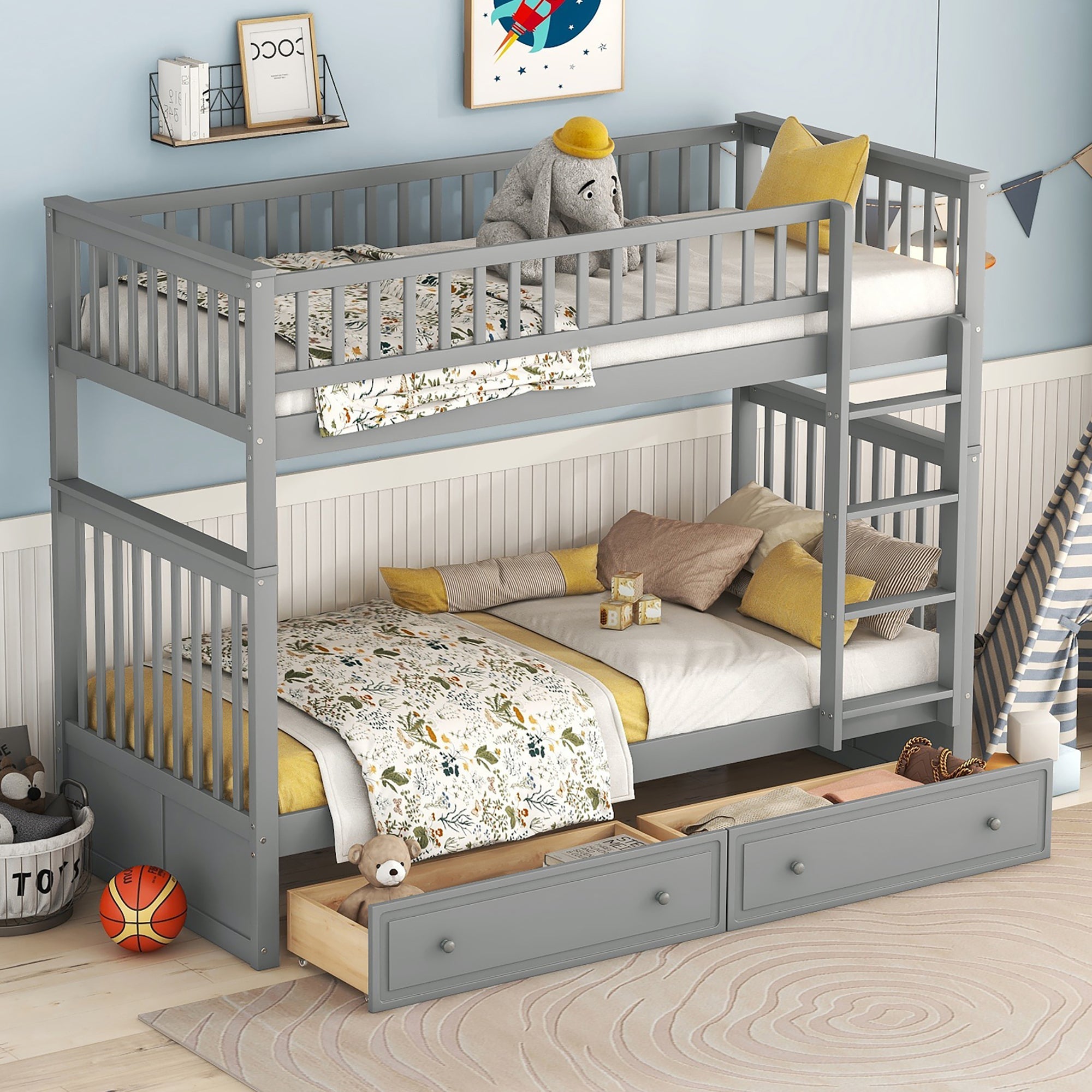 Logidon stapelbed 90x200 cm grijs met opbergruimte en bedstee