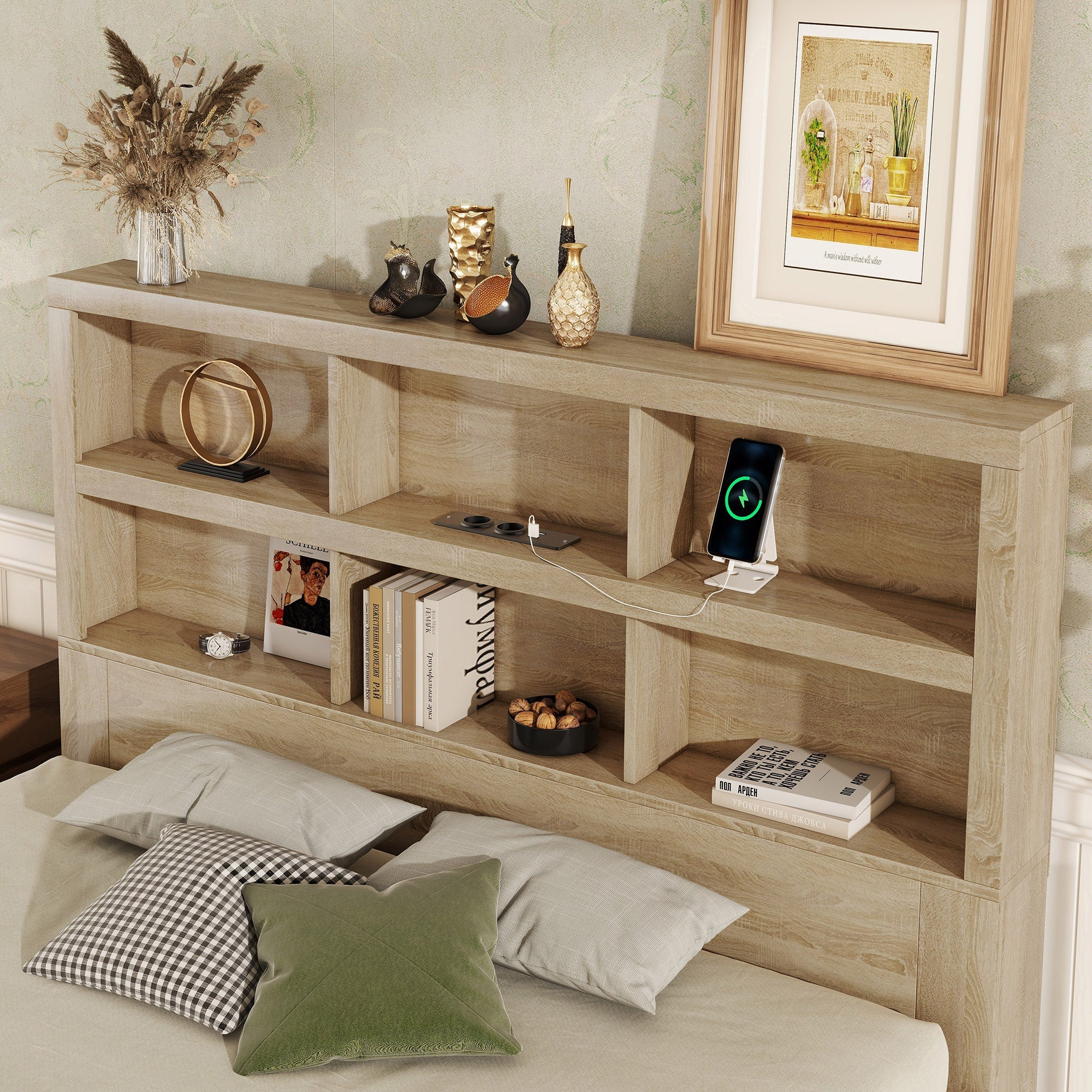 Logidon 160x200 tweepersoonsbed naturel met opbergruimte hoofdbordladen