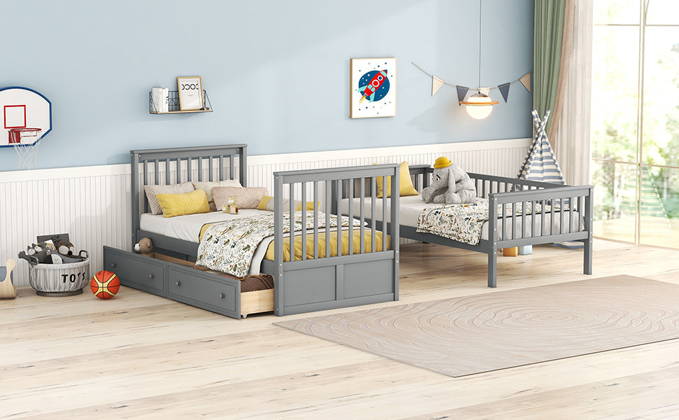 Logidon stapelbed 90x200 cm grijs met opbergruimte en bedstee