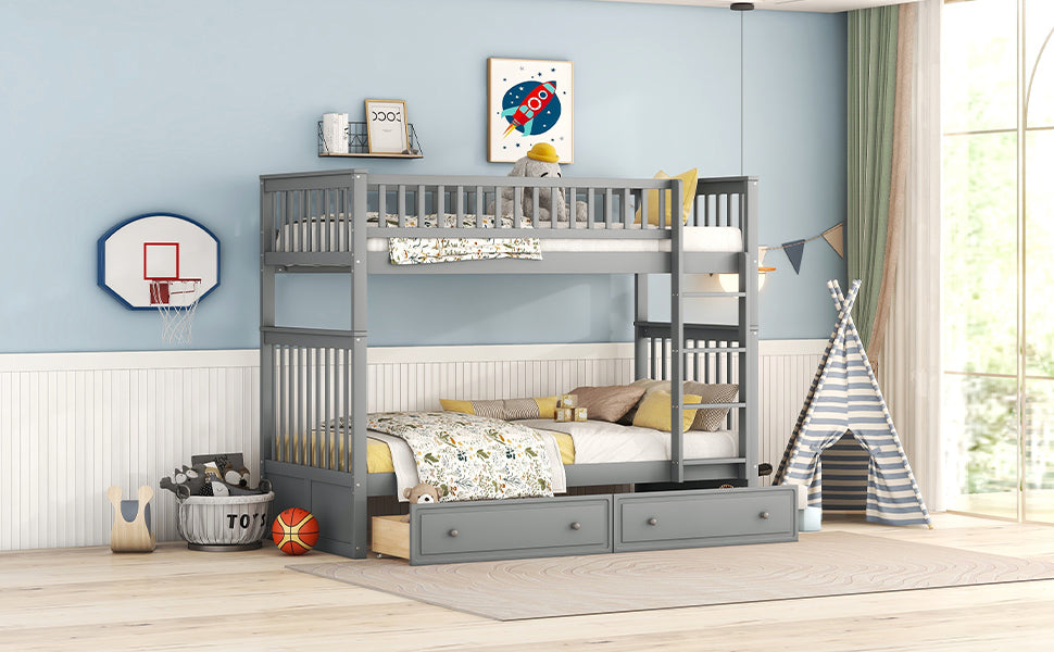 Logidon stapelbed 90x200 cm grijs met opbergruimte en bedstee