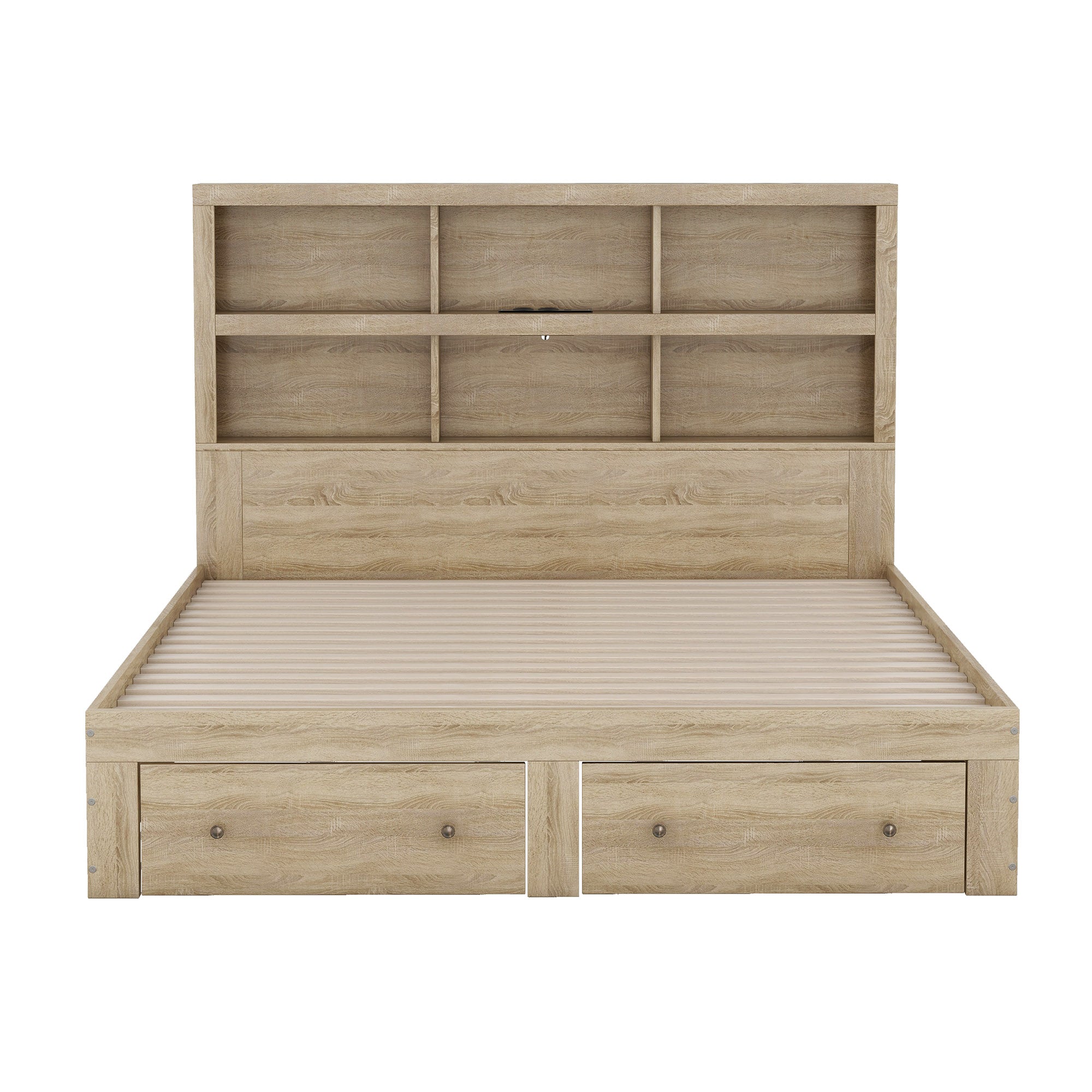 Logidon 160x200 tweepersoonsbed naturel met opbergruimte hoofdbordladen