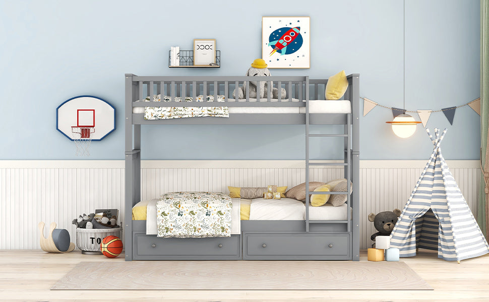 Logidon stapelbed 90x200 cm grijs met opbergruimte en bedstee