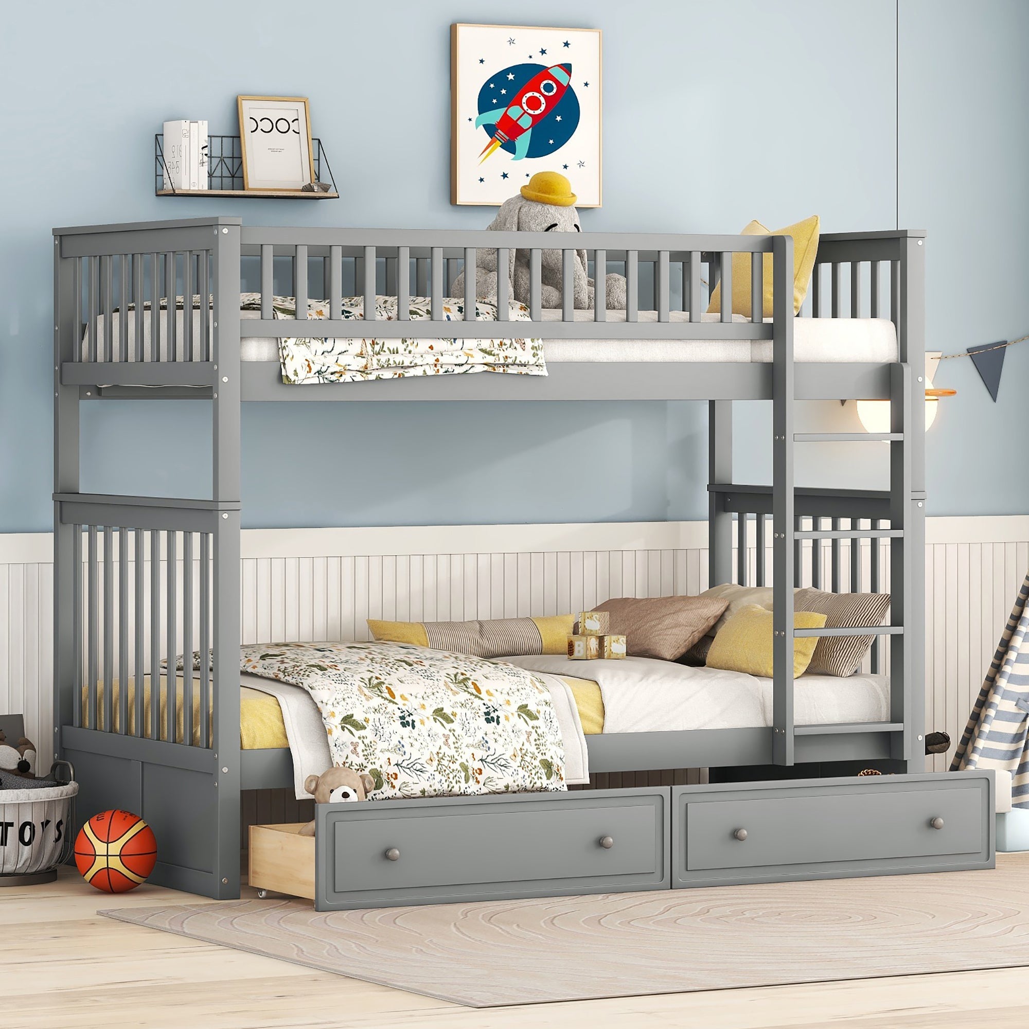 Logidon stapelbed 90x200 cm grijs met opbergruimte en bedstee