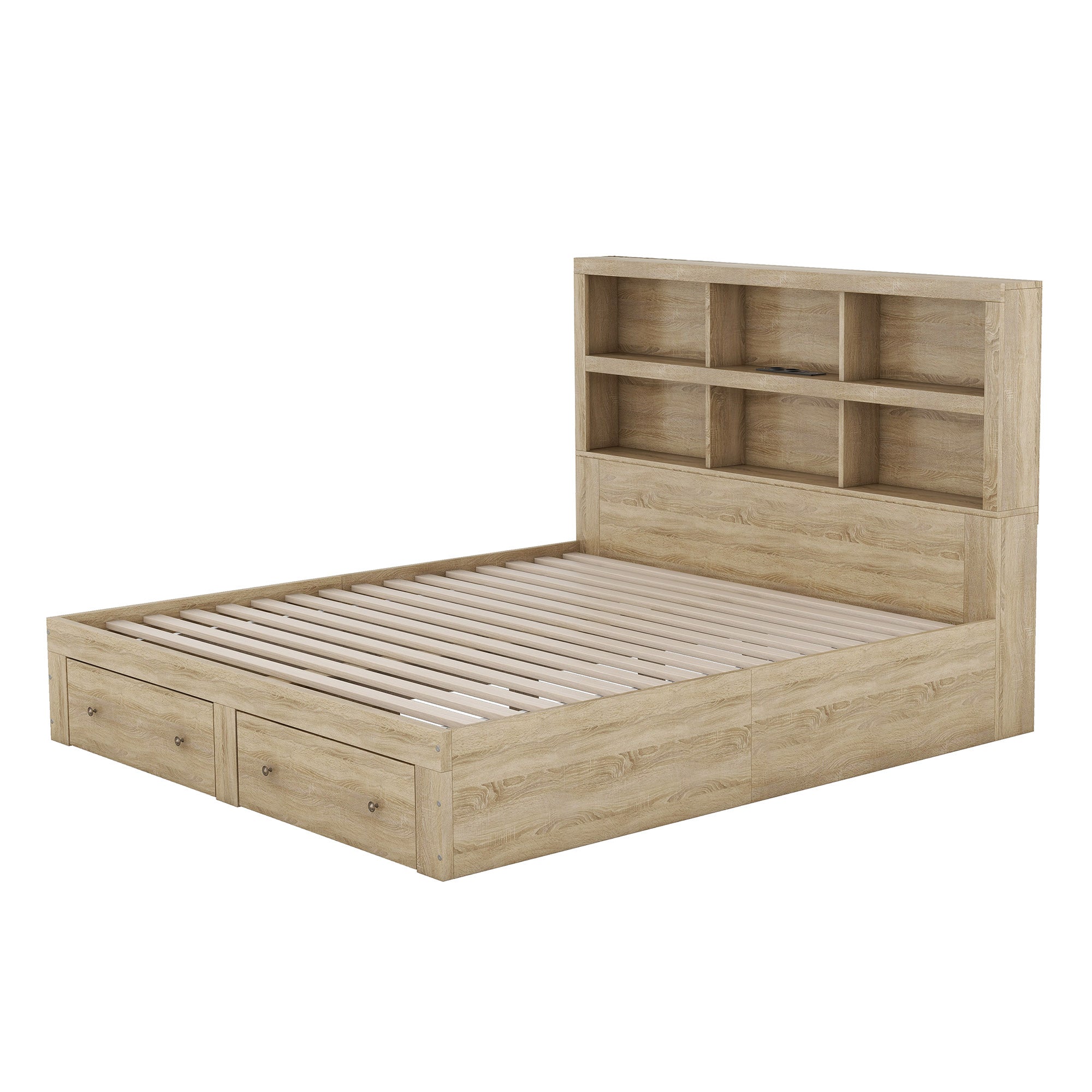 Logidon 160x200 tweepersoonsbed naturel met opbergruimte hoofdbordladen