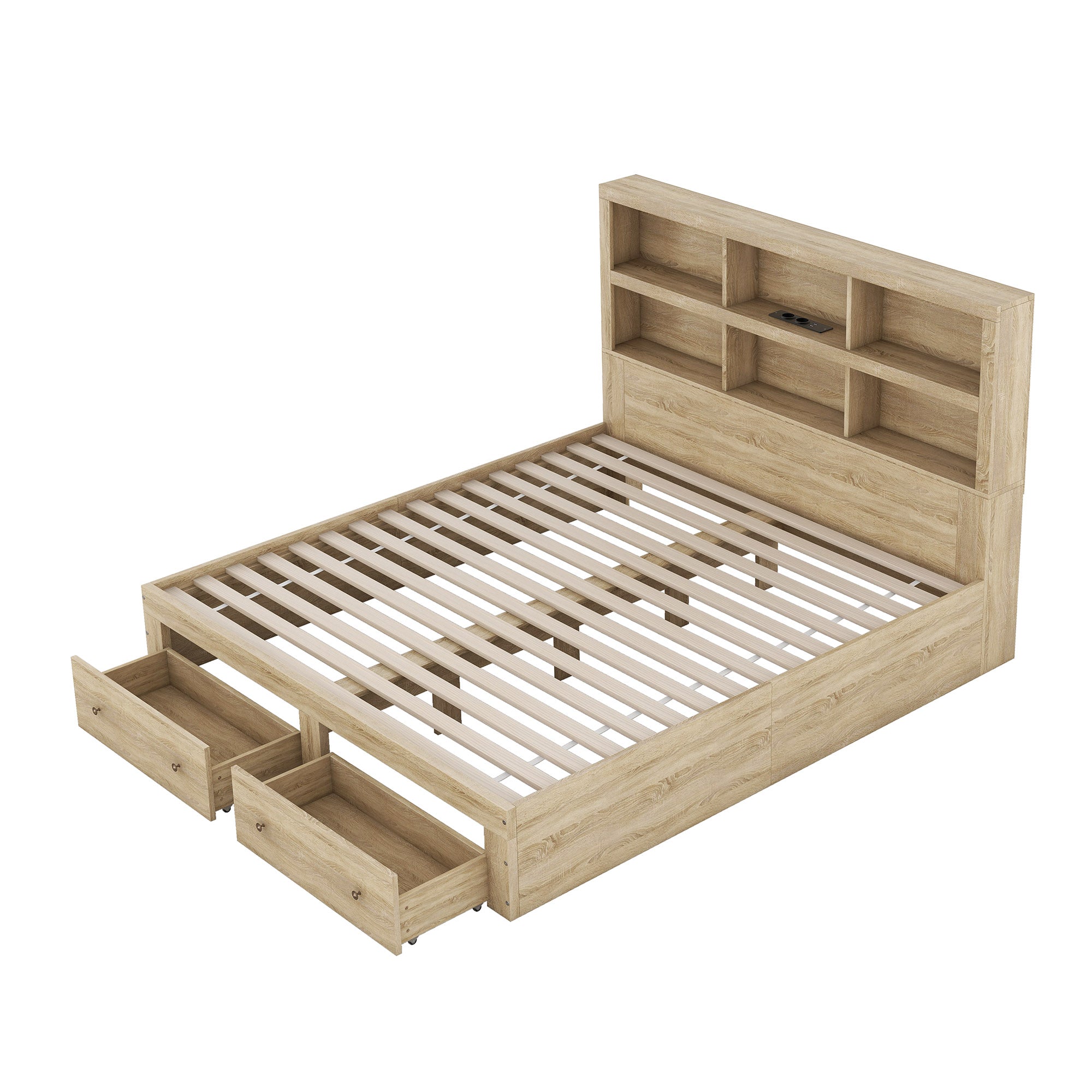 Logidon 160x200 tweepersoonsbed naturel met opbergruimte hoofdbordladen