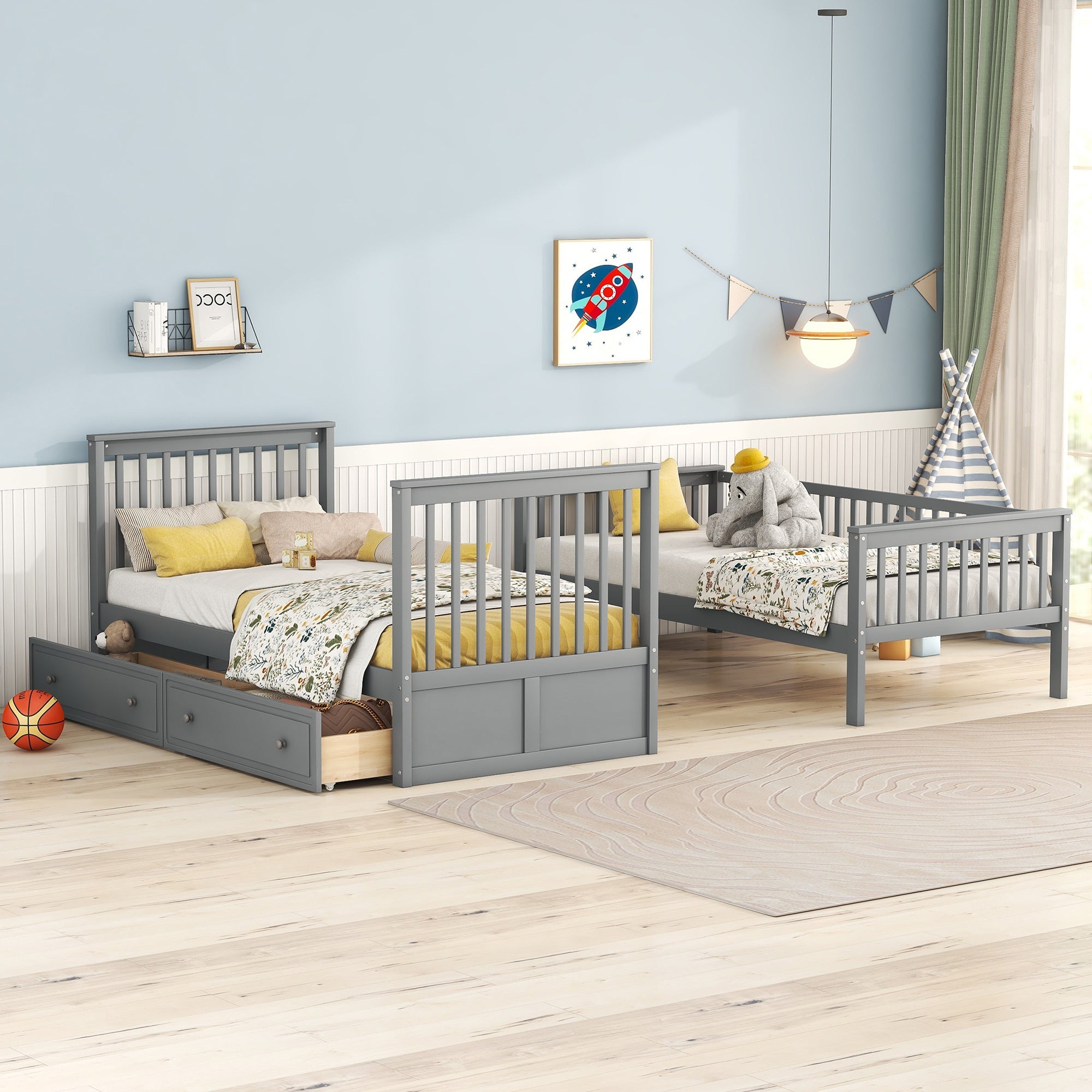 Logidon stapelbed 90x200 cm grijs met opbergruimte en bedstee