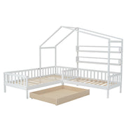 Logidon kinderhuisbed wit massief hout met lades 90x200+140x70