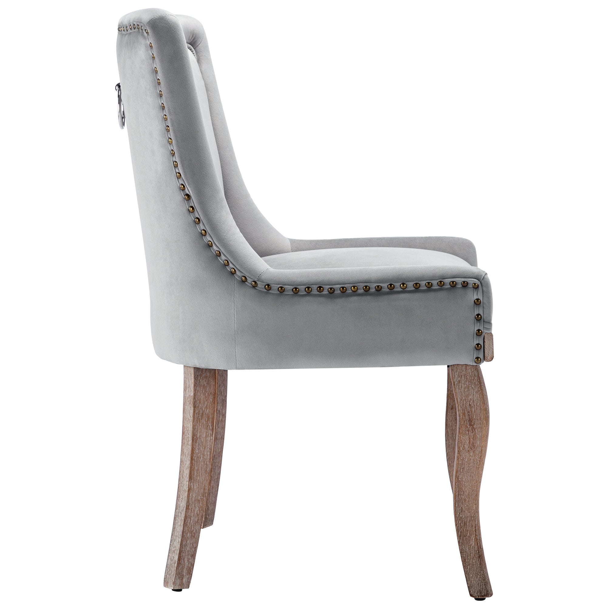Logidon Luxury Velvet Dining Chair Gray Set of 2 Nail Head Trim